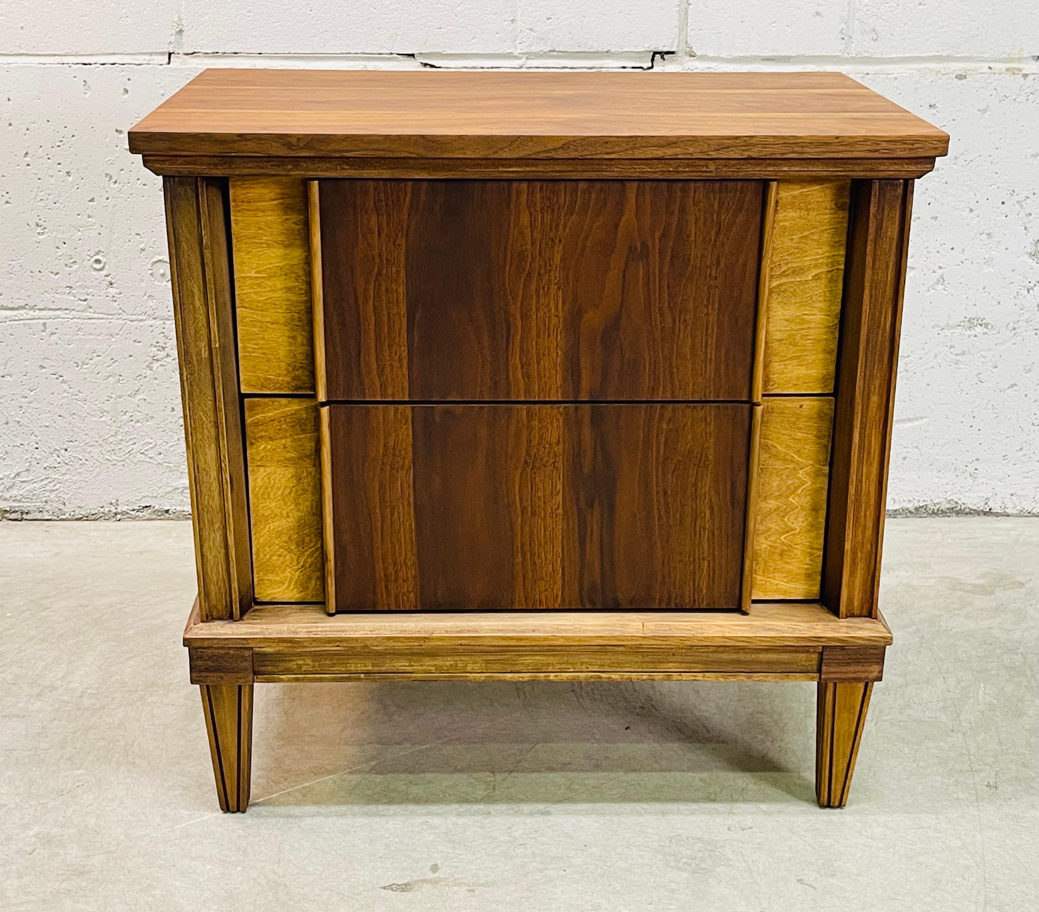 1960s Walnut Two Drawer Nightstand For Sale 1