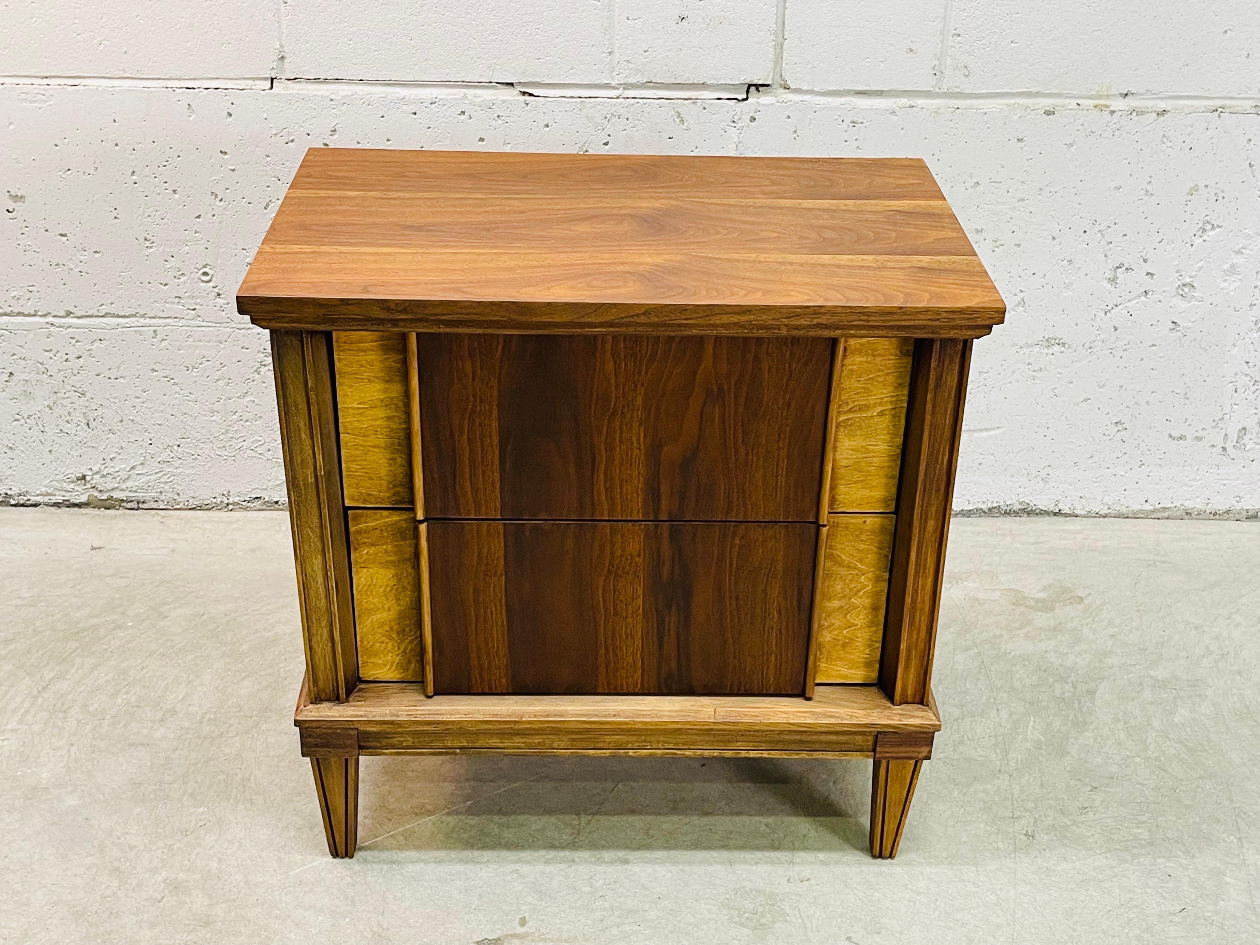 1960s Walnut Two Drawer Nightstand For Sale 3