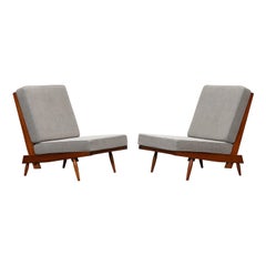 1960s Walnut, Grey Upholstery Lounge Chairs by George Nakashima