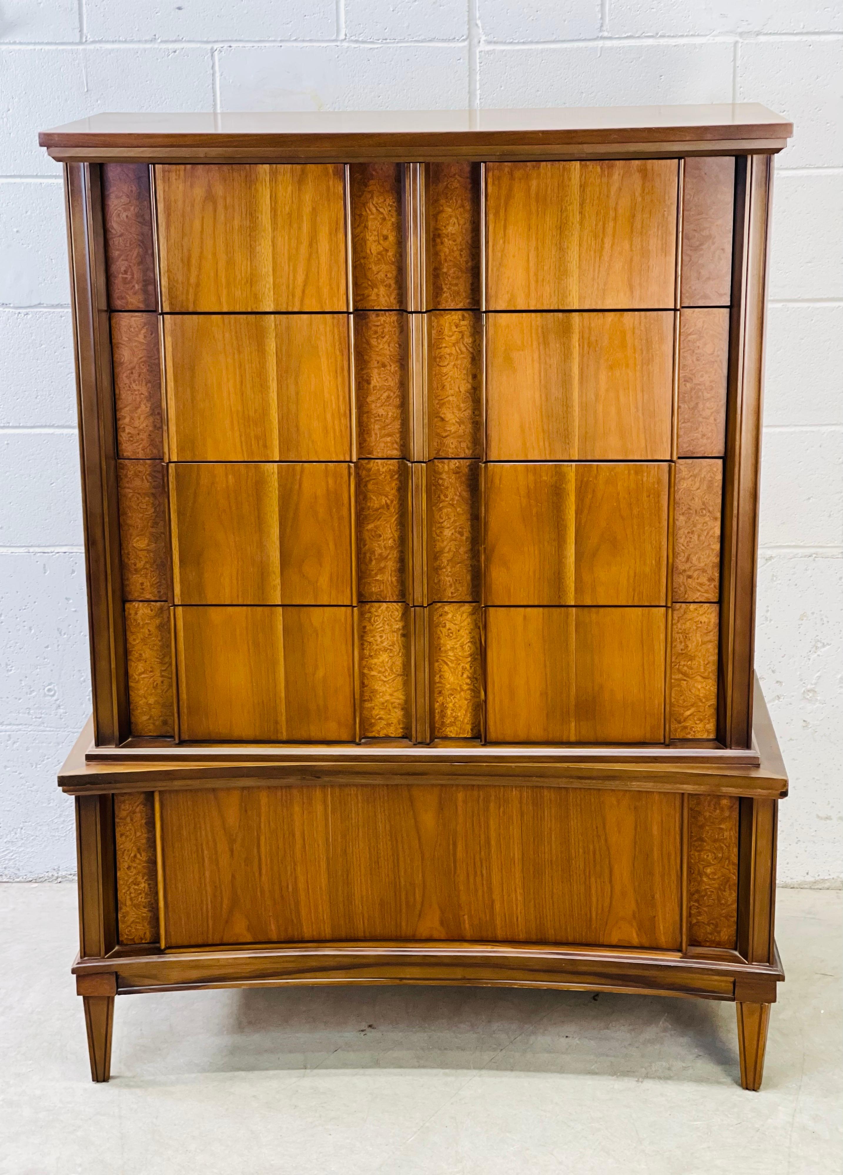1960s Walnut Wood Curved Front Tall Dresser For Sale at 1stDibs