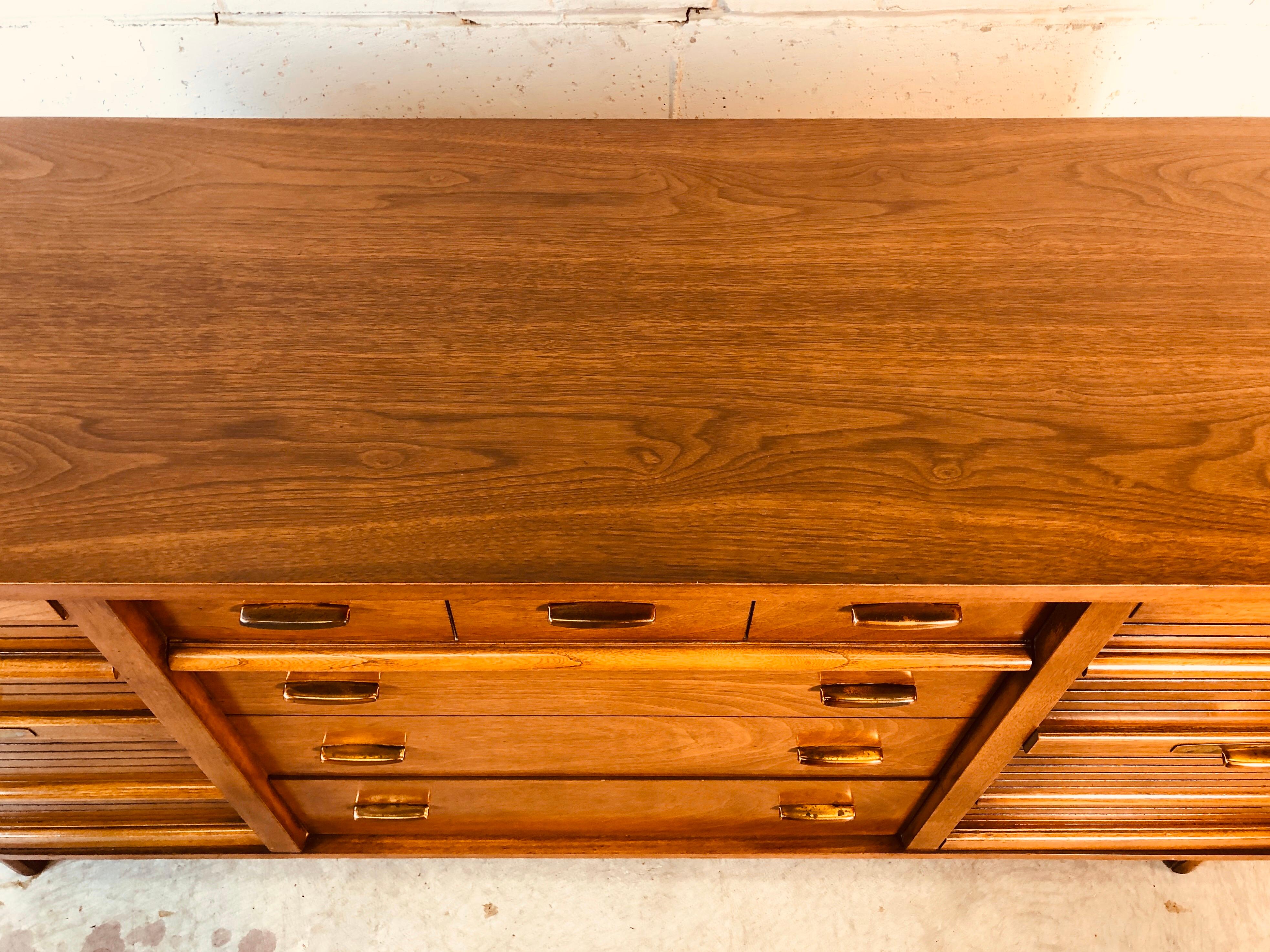 Mid-Century Modern 1960s Walnut Wood Low Dresser by Dixie Furniture