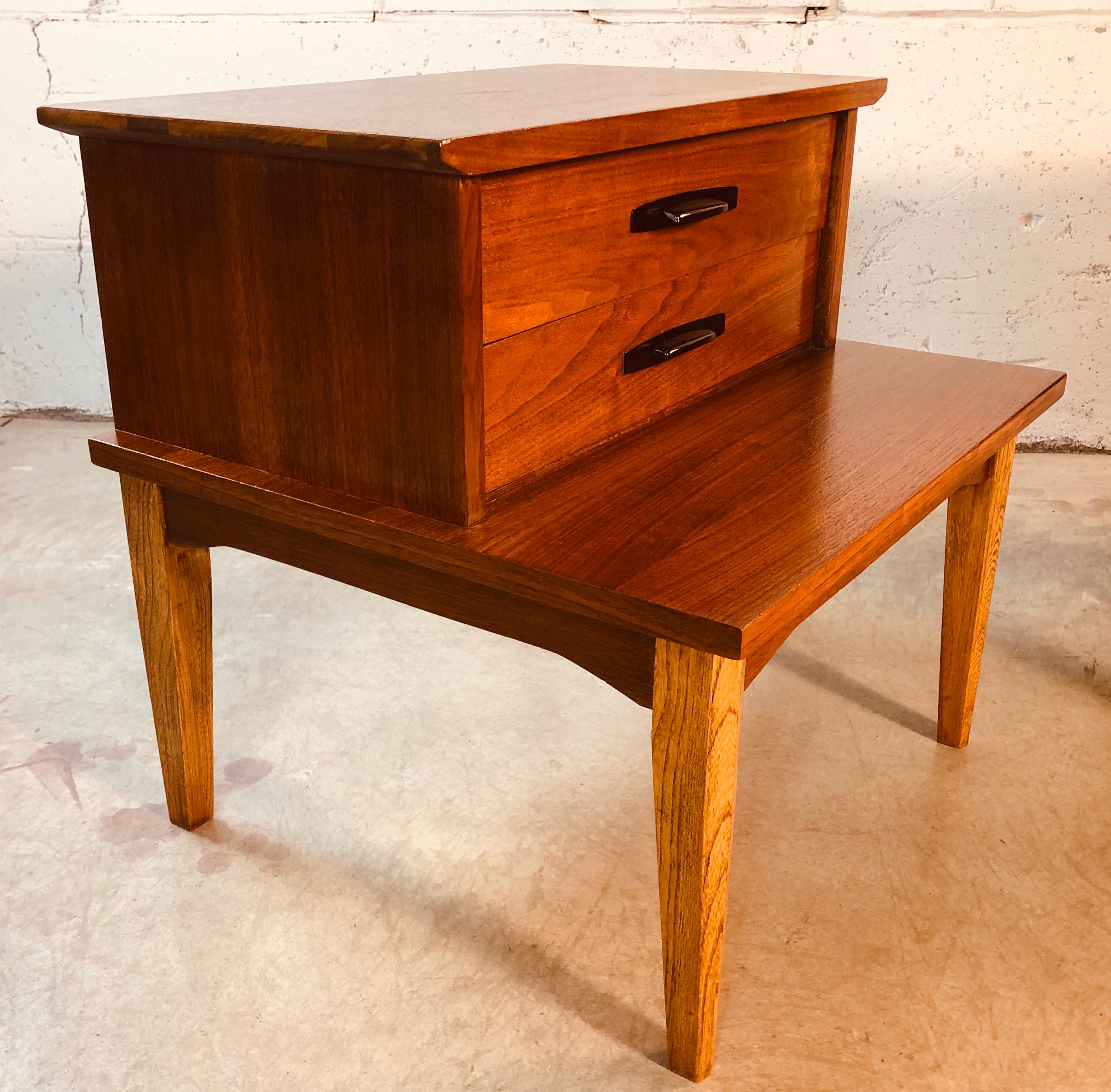American 1960s Walnut Wood Step-Back Nightstands by Dixie Furniture Co, Pair For Sale