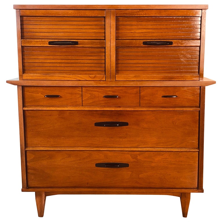 1960s Walnut Wood Tall Bedroom Dresser By Dixie Furniture Co For