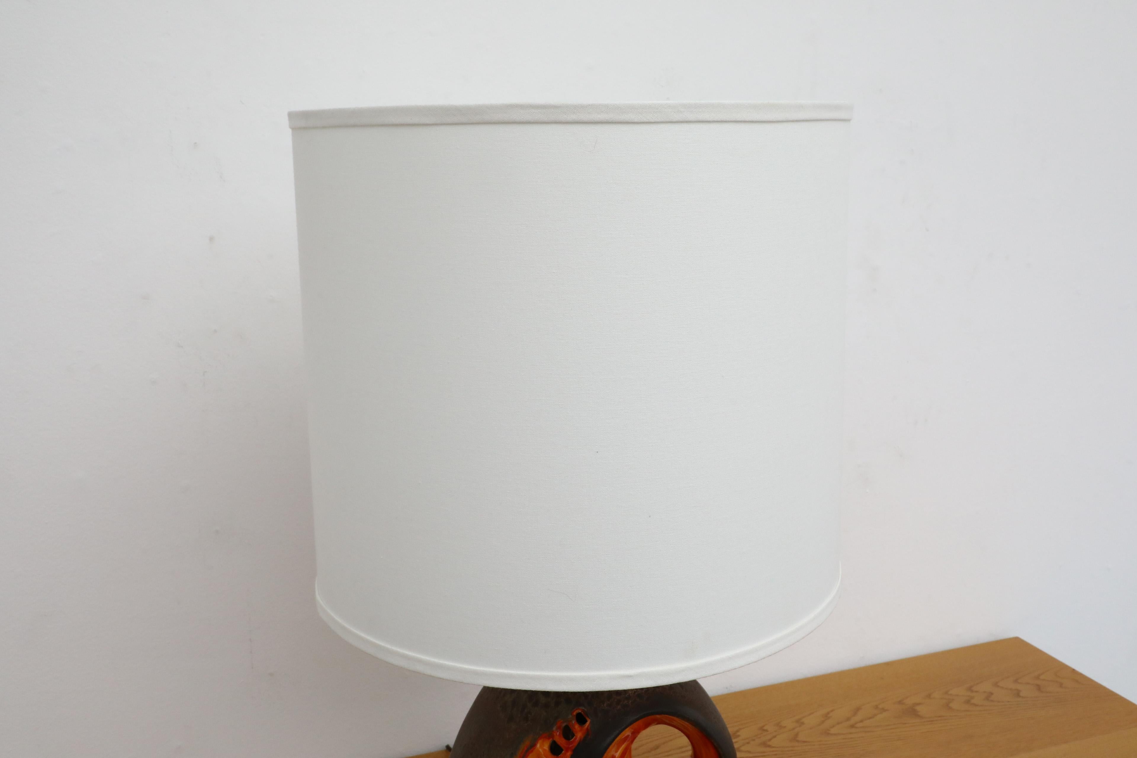 1960's Walter Gerhards Fat Lava Ceramic Table Lamp with New Linen Shade 1