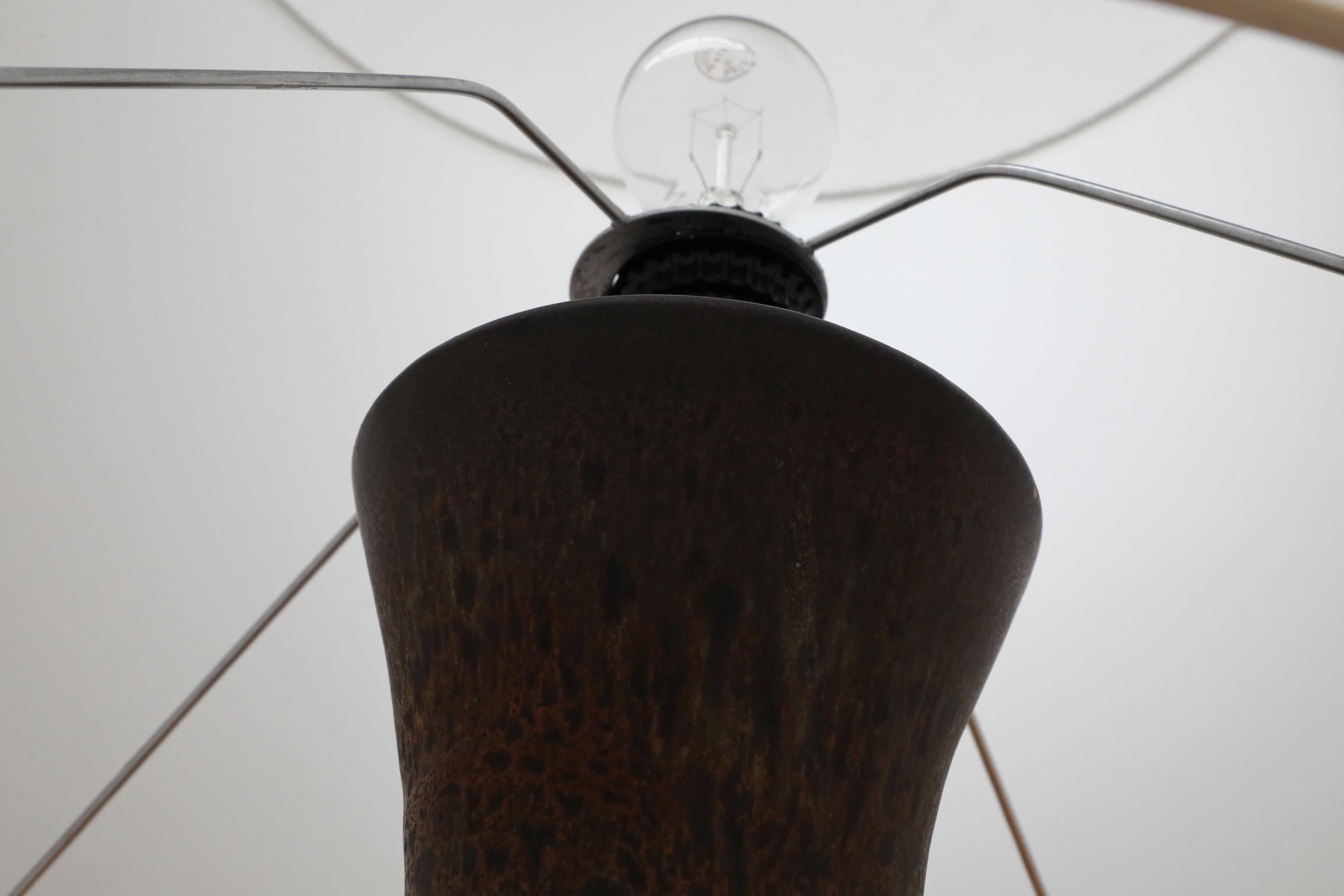 1960's Walter Gerhards Fat Lava Ceramic Table Lamp with New Linen Shade 3
