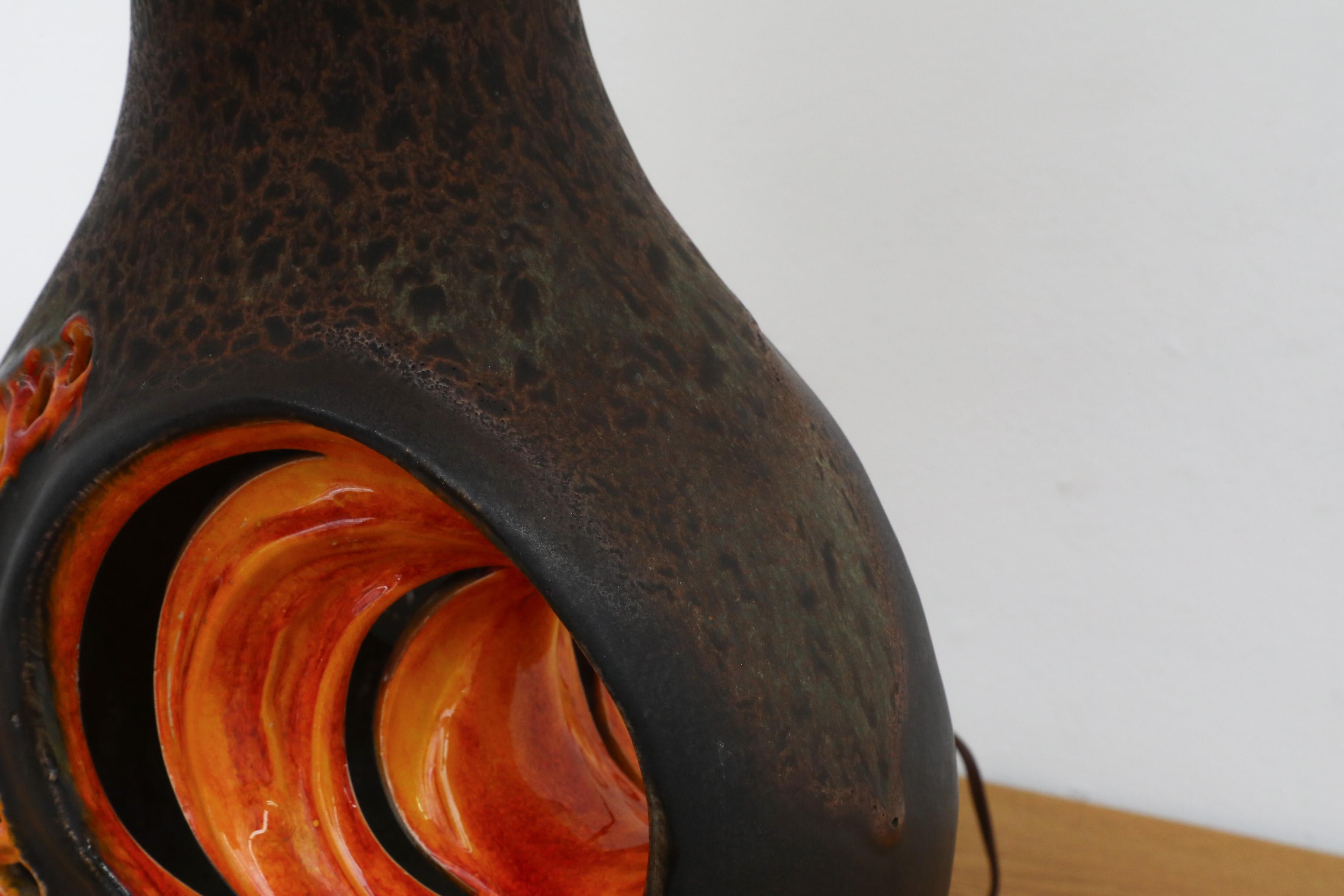 1960's Walter Gerhards Fat Lava Ceramic Table Lamp with New Linen Shade 4