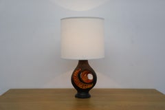 Lampe de bureau Walter Gerhards des années 1960 en céramique lave grasse avec nouvel abat-jour en lin
