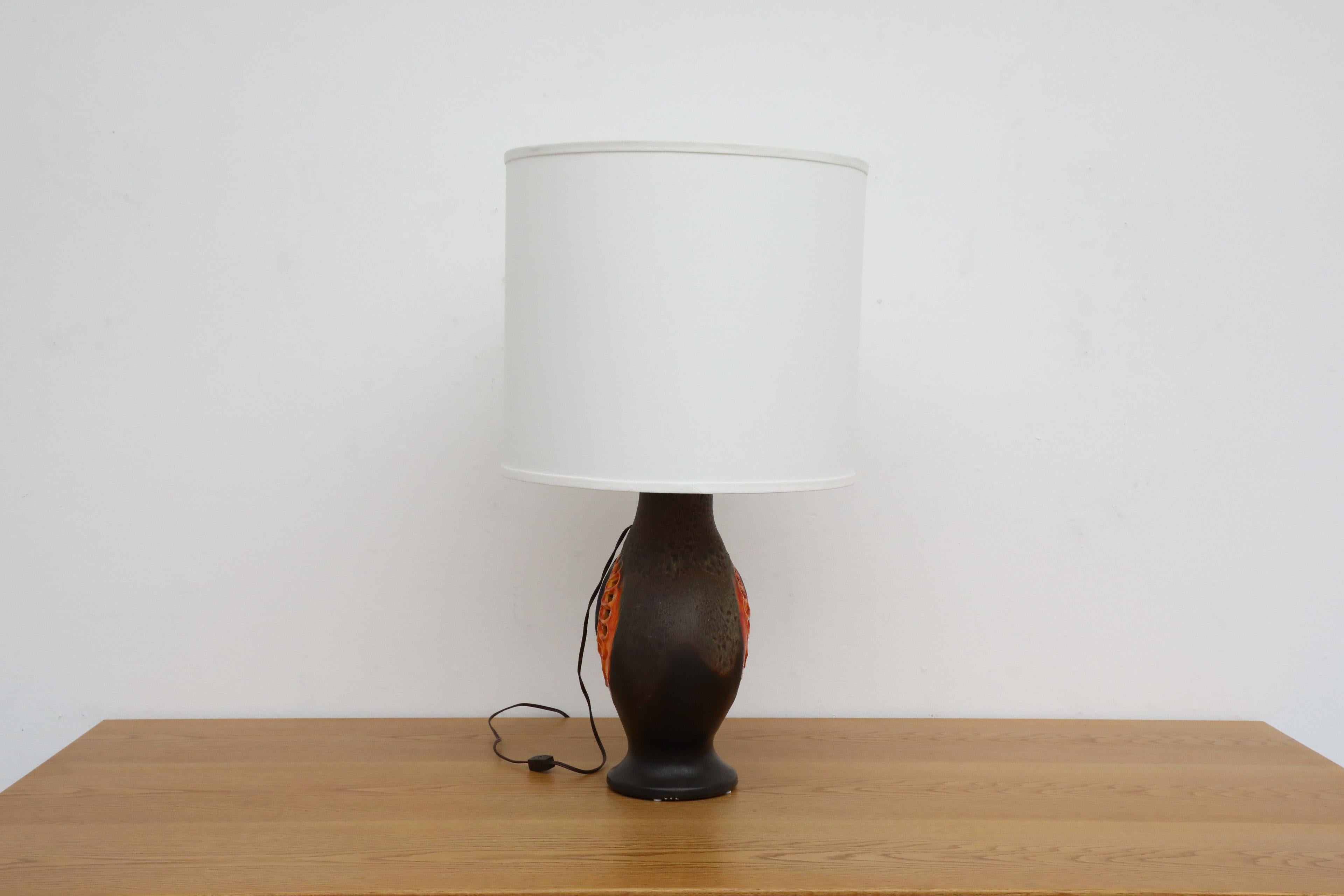Glazed 1960's Walter Gerhards Fat Lava Ceramic Table Lamp with New Linen Shade