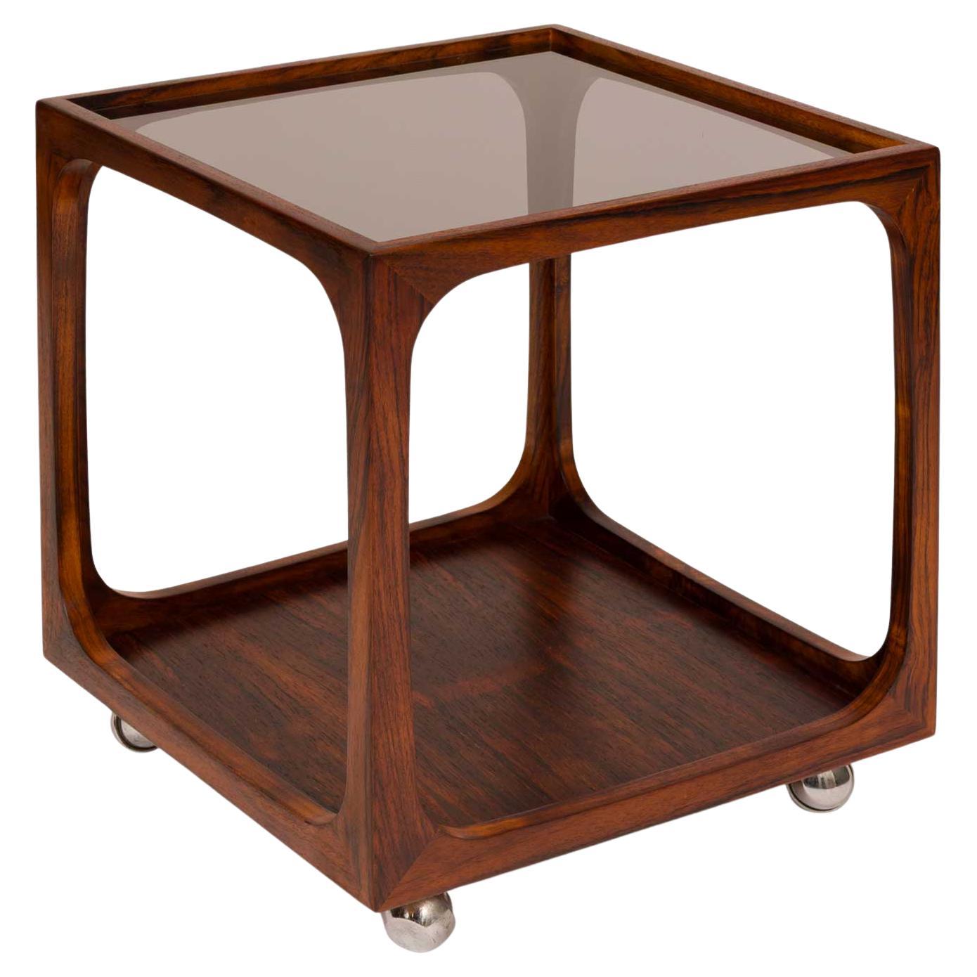 1960s Walter Wirz Rosewood & Glass Cube Table for Wilhelm Renz