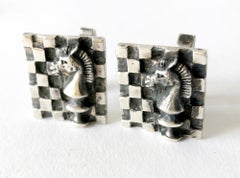 1960s Walter Wright Sterling Silver Knight Chess Player Cufflinks