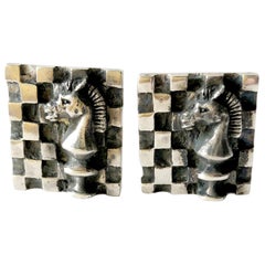 1960s Walter Wright Sterling Silver Knight Chess Player Cufflinks