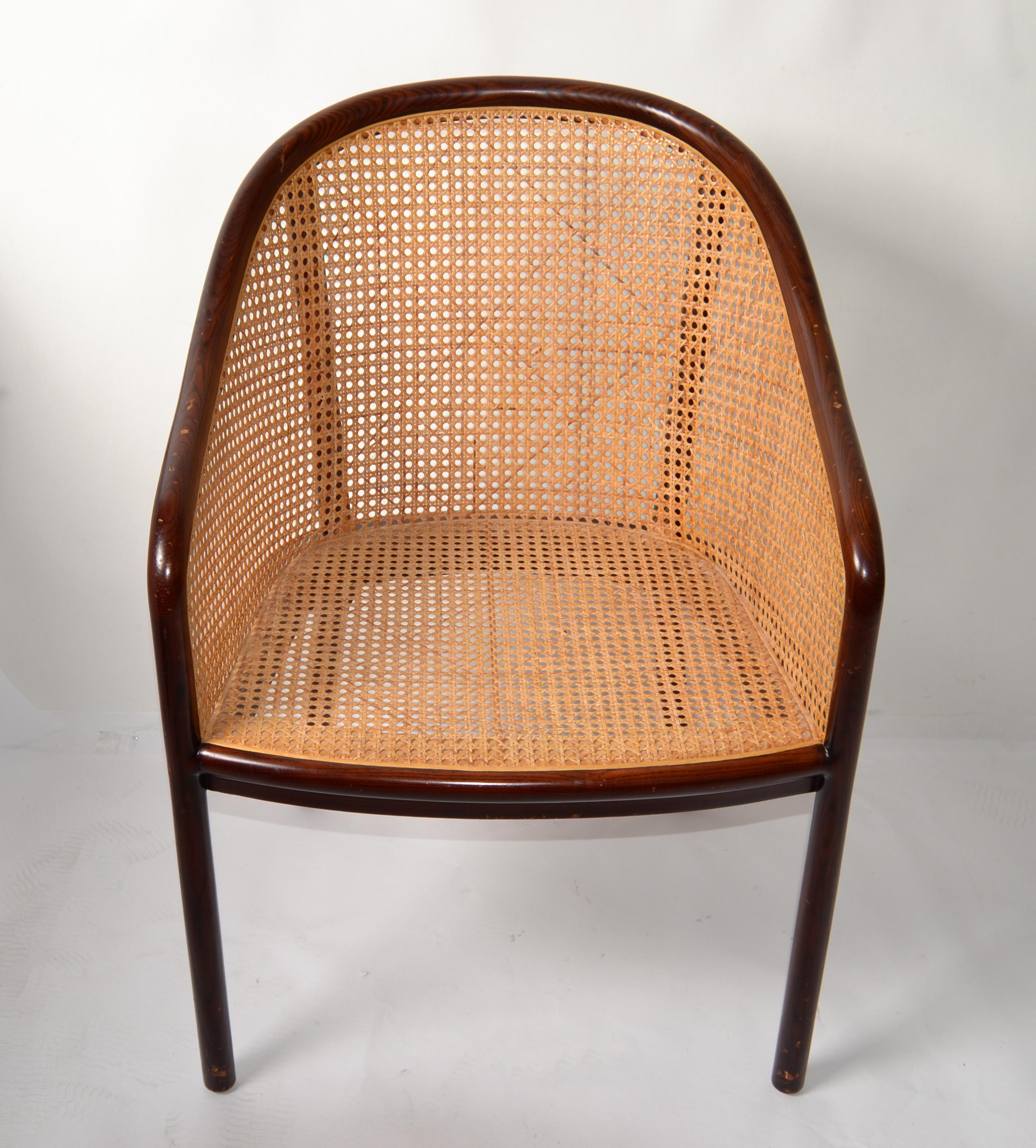 1960s Ward Bennett Wood Woven Rattan Caning Armchair Mid-Century Modern America 6