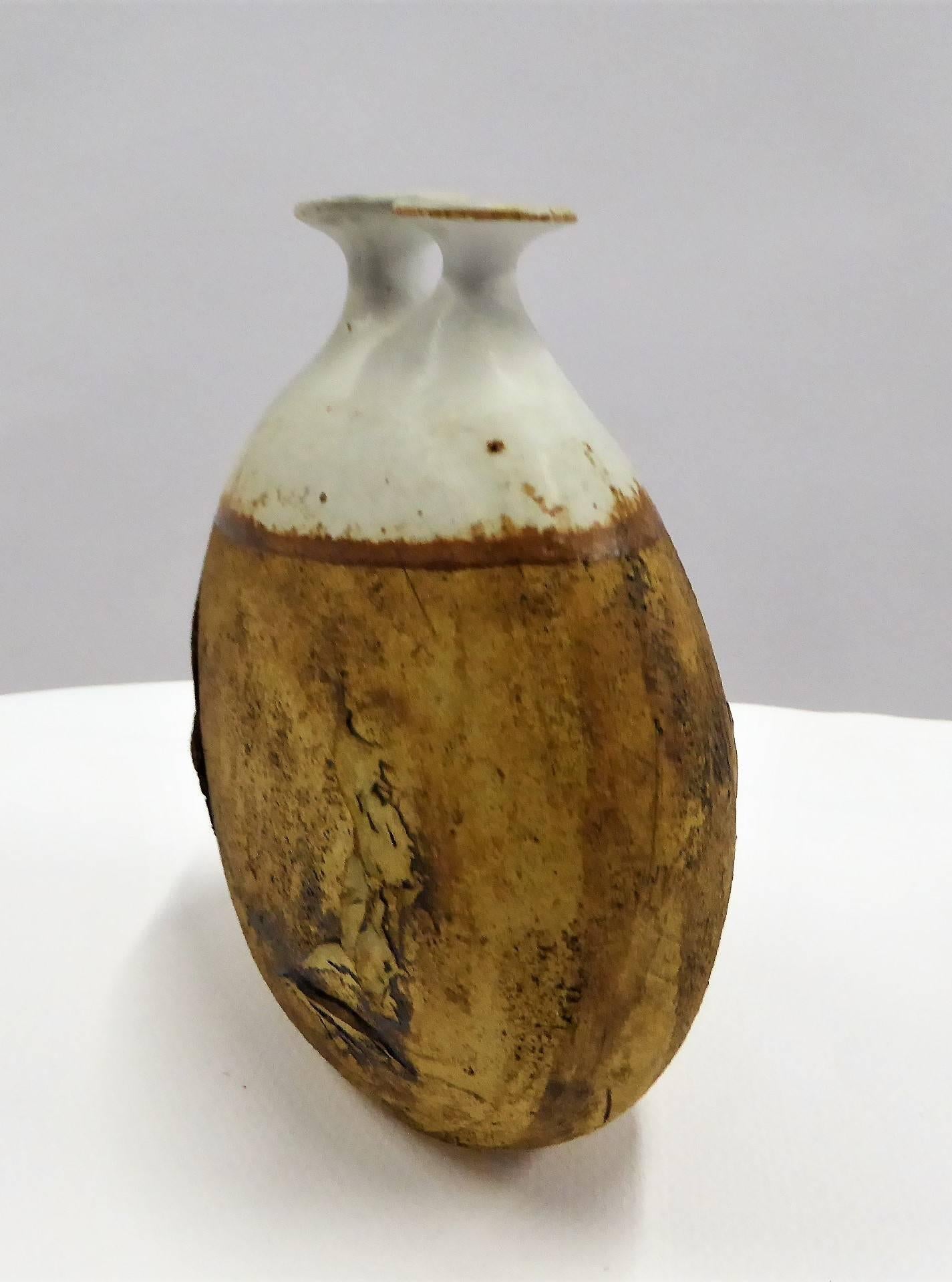Glazed 1960s Warren Hullow Art Pottery Vase Stoneware Weed Pot Twig Vase