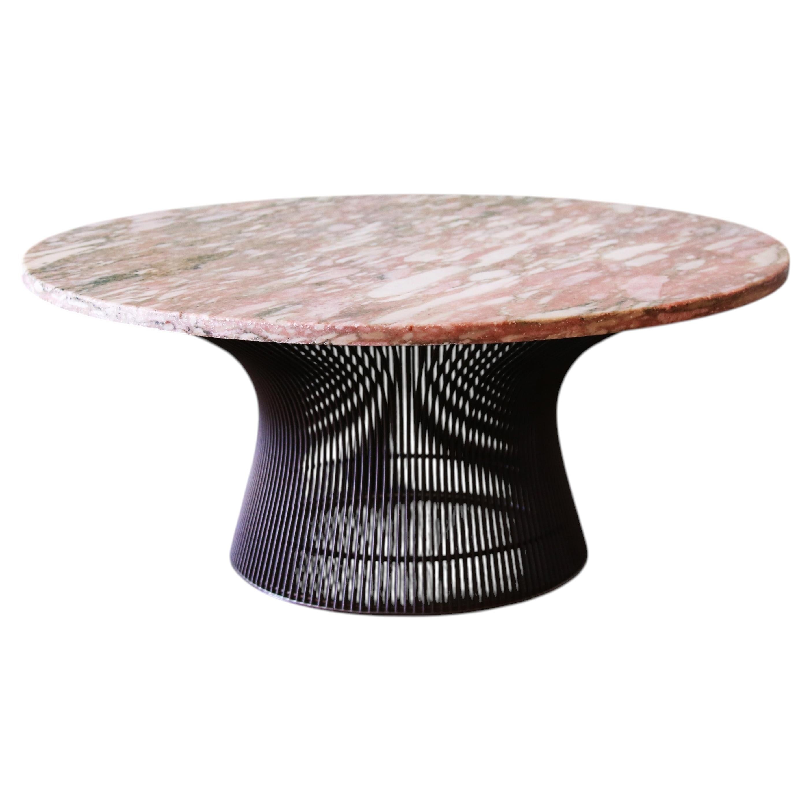 1960s Warren Platner for Knoll Bronze Wire Coffee Table with Pink Marble Top