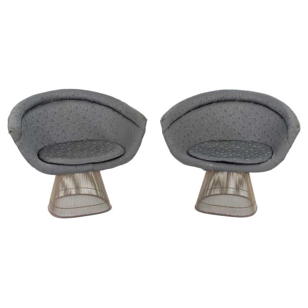 Fauteuils de salon Warren Platner pour Knoll des années 1960 Nickel avec tissu gris 4x disponibles