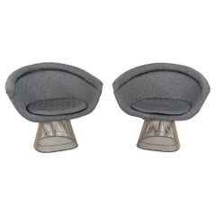 Fauteuils de salon Warren Platner pour Knoll des années 1960 Nickel avec tissu gris 4x disponibles