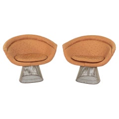 1960er Warren Platner für Knoll Loungesessel Nickel mit orangefarbenem Stoff 4x verfügbar