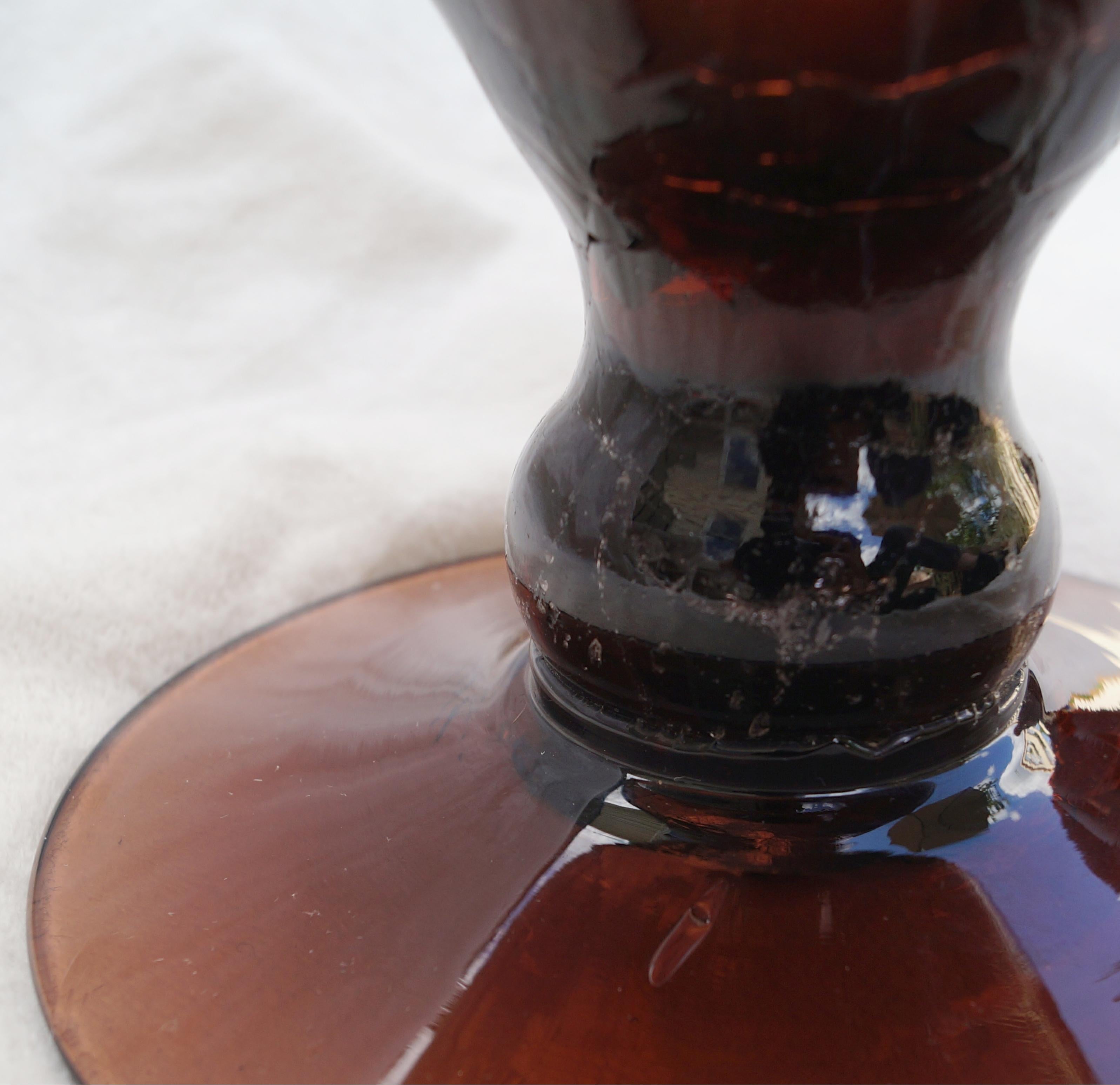 1960 Wayne Husted Blenko Glass #6211 Decantador con pie de cristal craquelado chispeante en venta 5