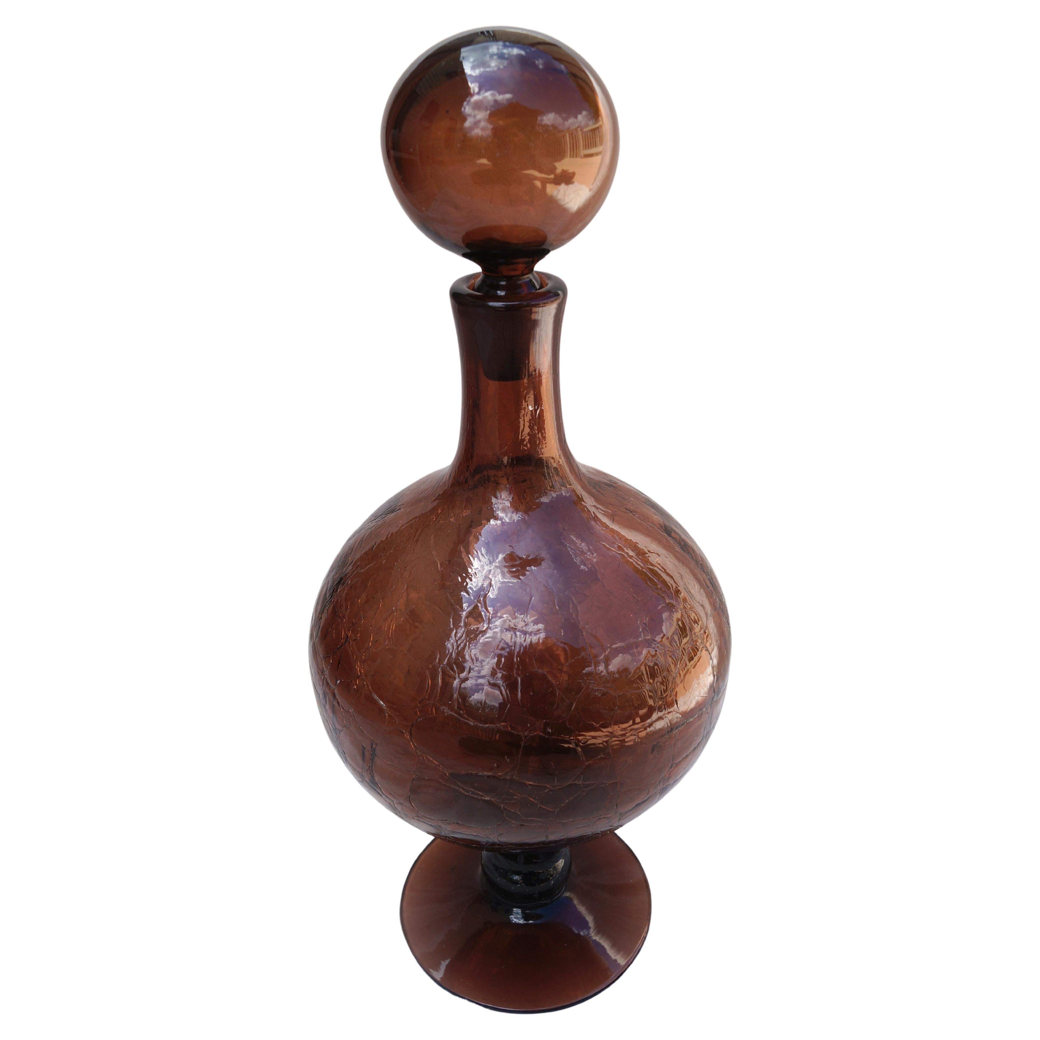 Decanter con piede in vetro di Wayne Husted Blenko #6211, anni '60, con scintillio e crepe