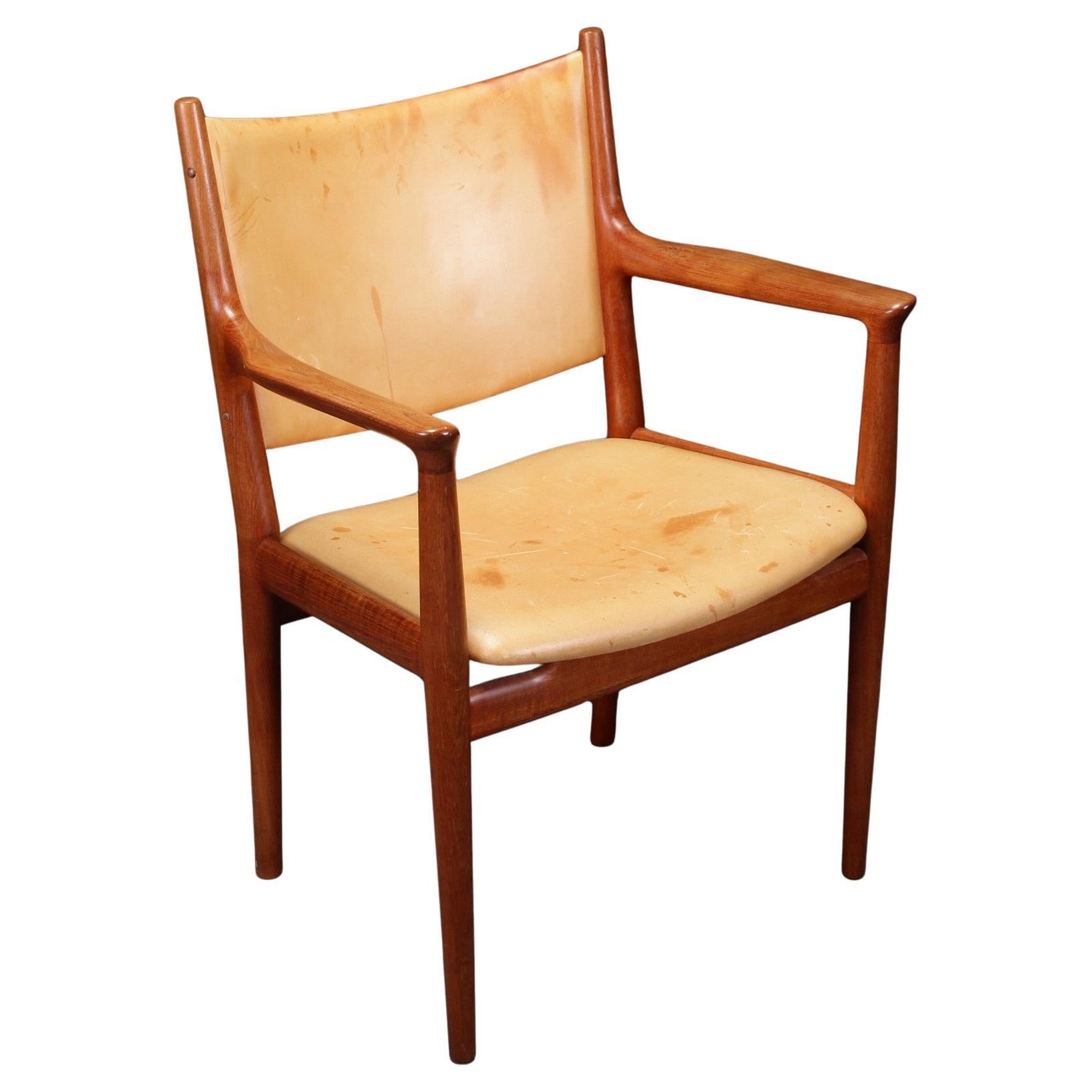1960s Wegner Armchair in Patinated Oak and Leather by Johannes Hansen  For Sale