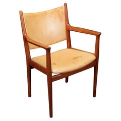 Vintage 1960s Wegner Armchair in Patinated Oak and Leather by Johannes Hansen 