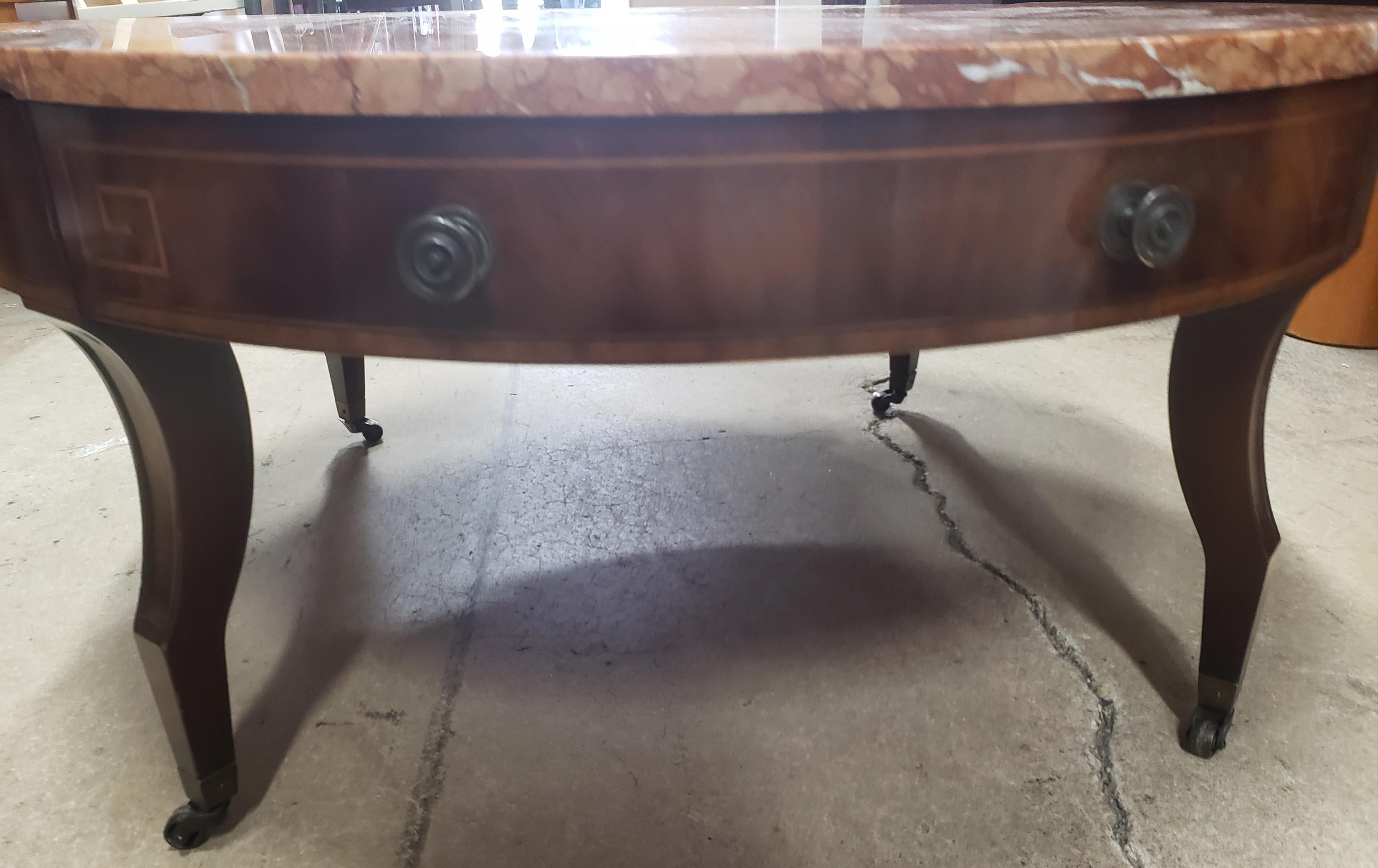 Italian 1960s Weiman Heirloom Hollywood Regency Mahogany and Satinwood Carrara Mable Top For Sale