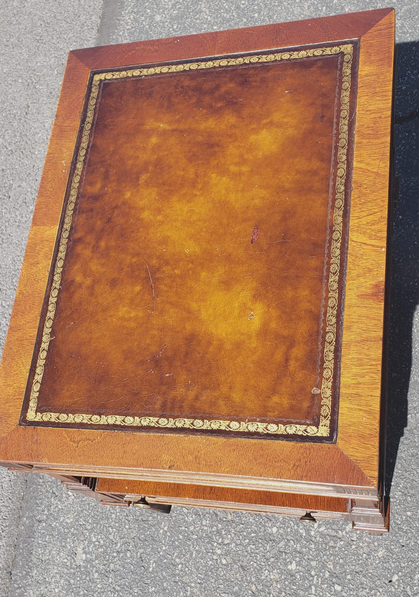 Hollywood Regency 1960s Weiman Heirloom Tiered Mahogany and Tooled Leather top Side Tables