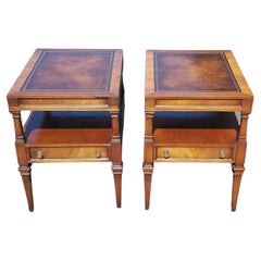 Used 1960s Weiman Heirloom Tiered Mahogany and Tooled Leather top Side Tables