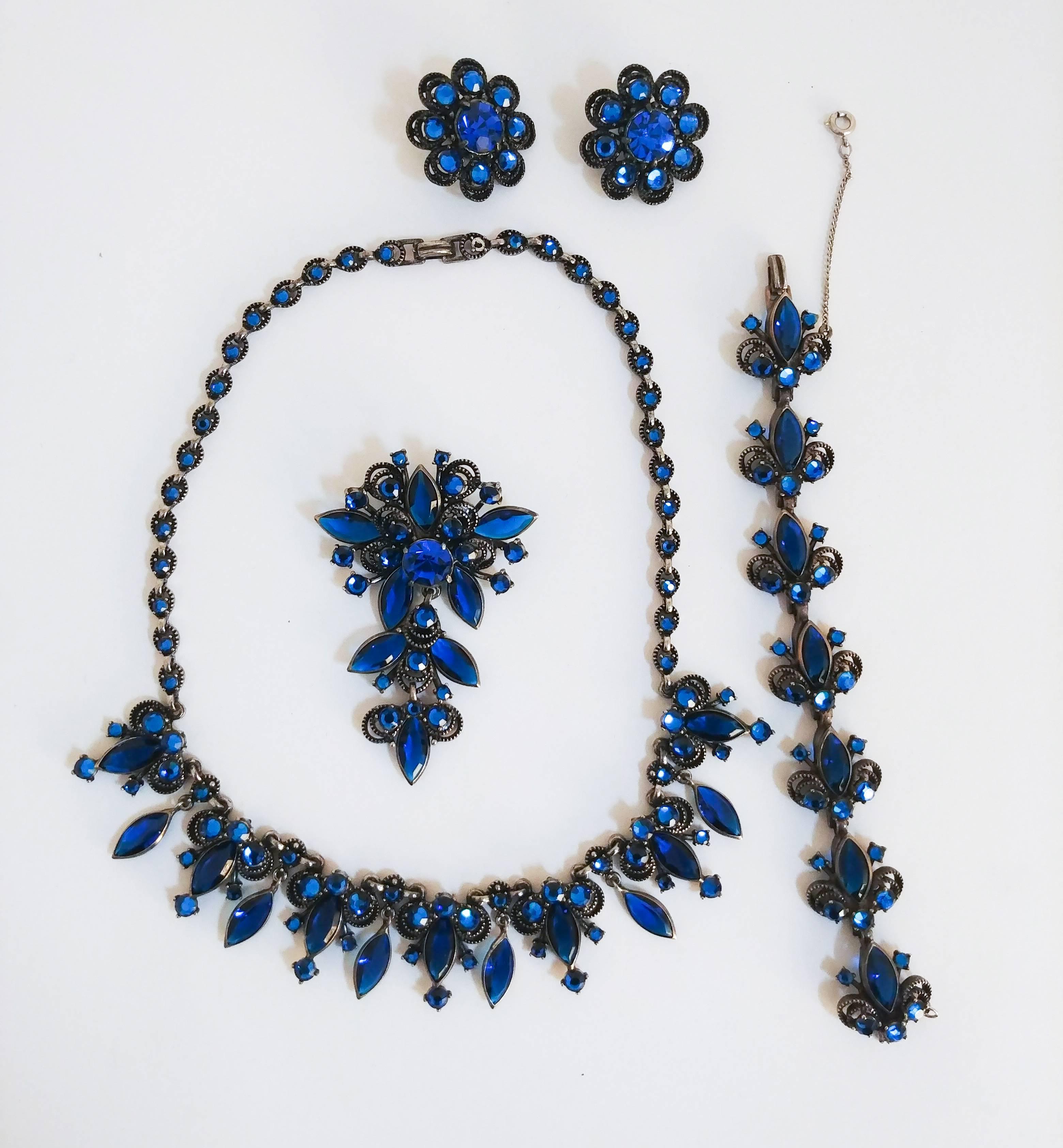 Weiss Blue Rhinestone Set, 1960s  In Good Condition In San Francisco, CA