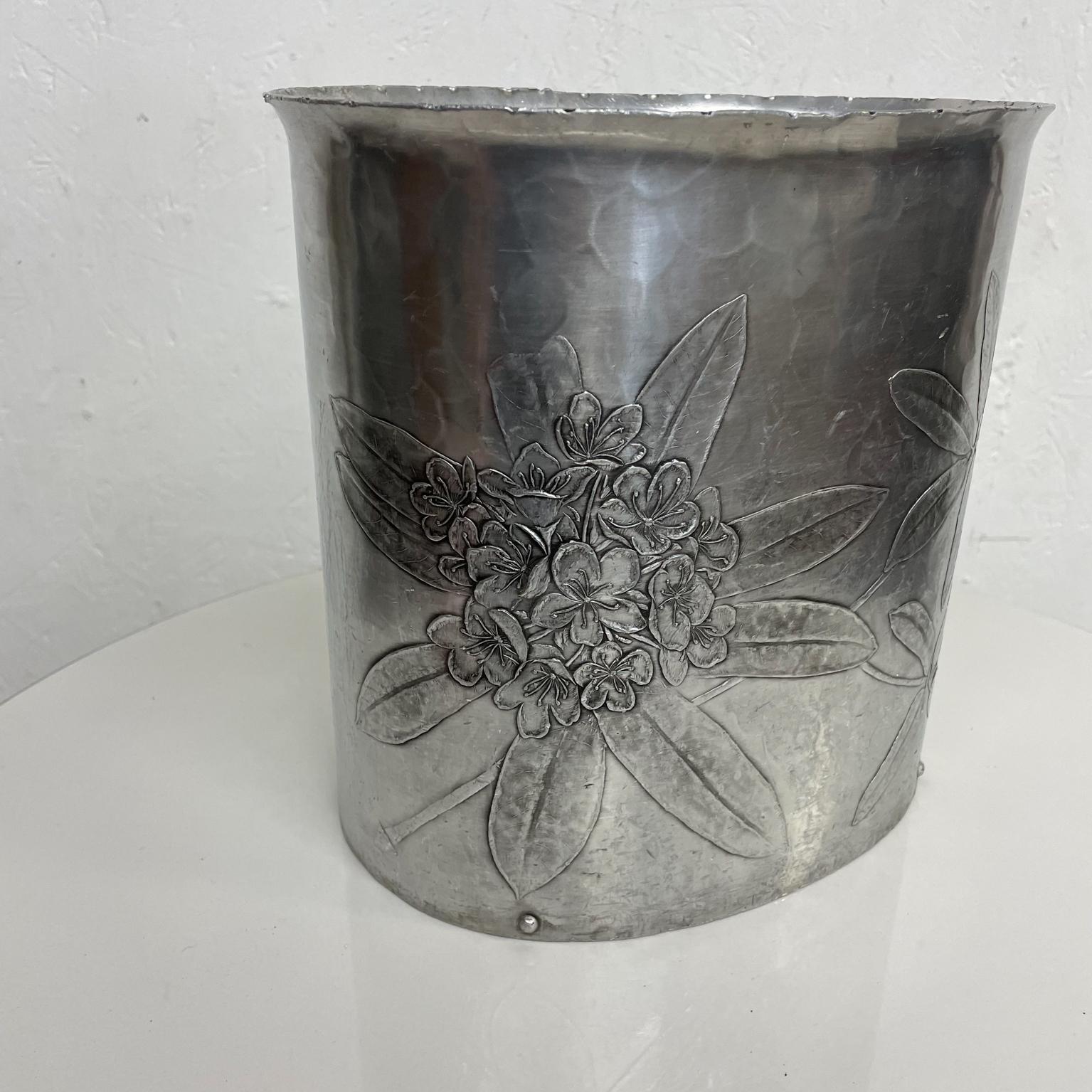 1960s Wendell August Forge Lovely Floral Waste Basket in Aluminum Grove City PA 1