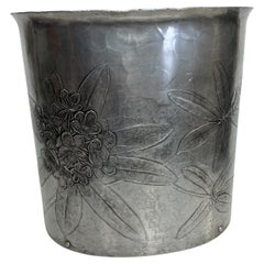 1960s Wendell August Forge Lovely Floral Waste Basket in Aluminum Grove City PA