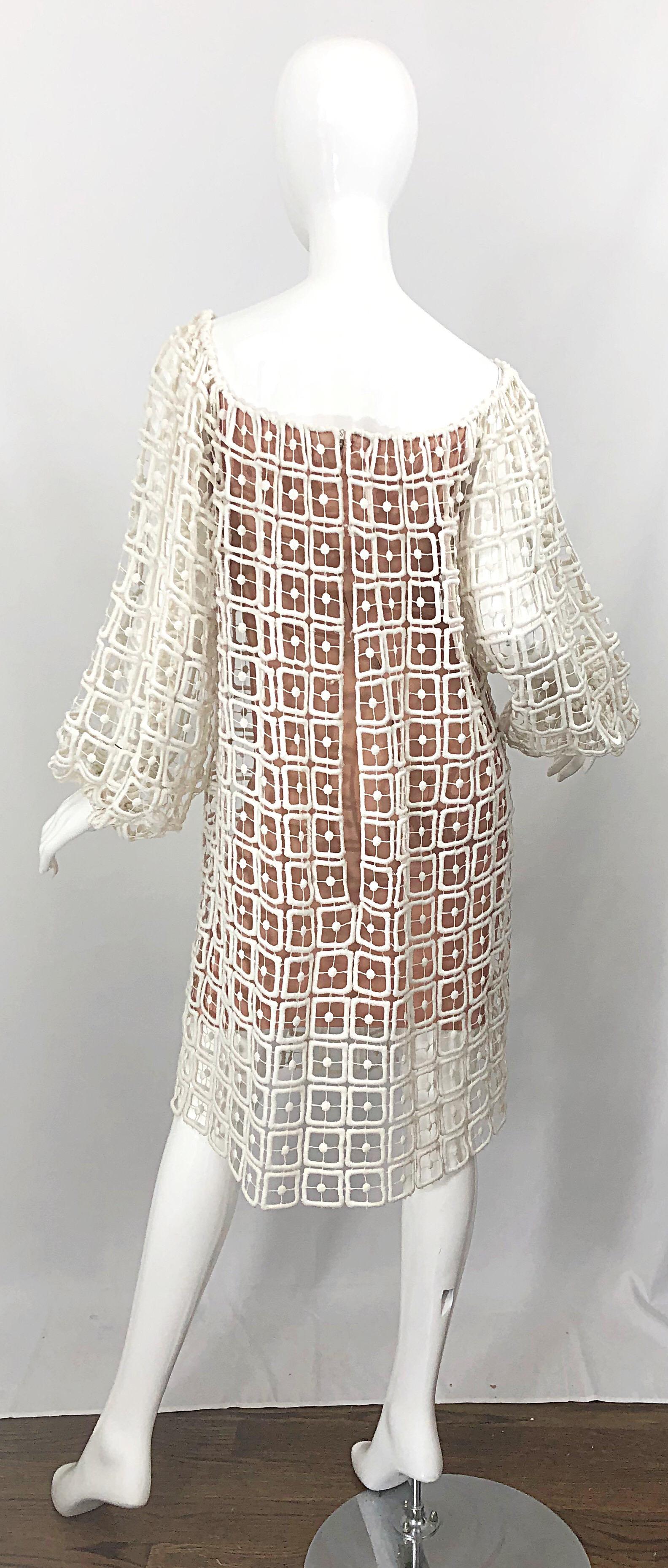 1960s Werle Beverly Hills Demi Couture Nude Ivory Silk Cotton 60s Vintage Dress For Sale 3