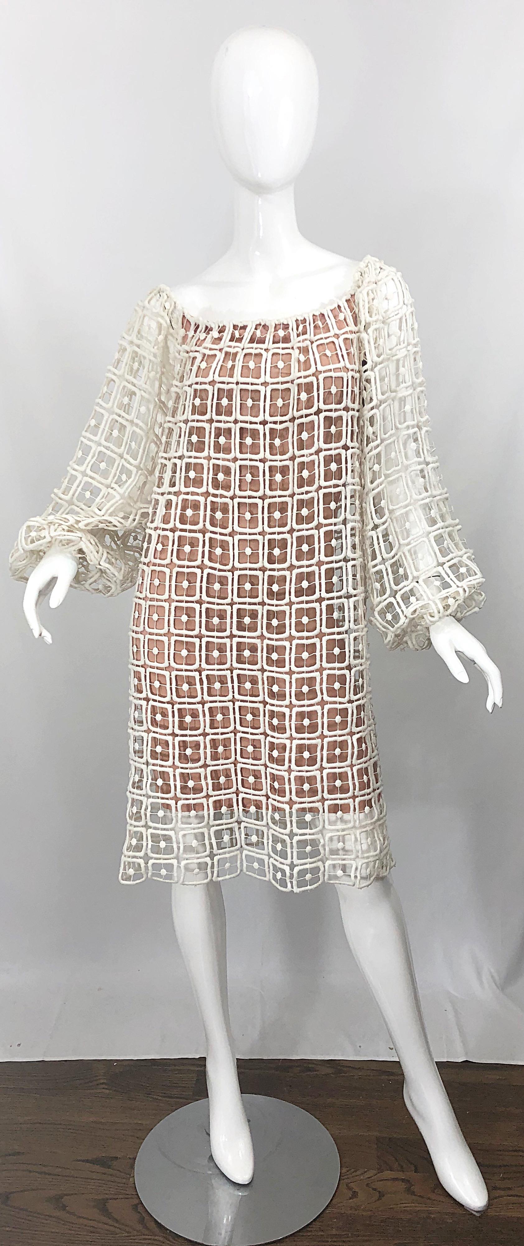 1960s Werle Beverly Hills Demi Couture Vestido Vintage Marfil Seda Algodón 60s en venta 9