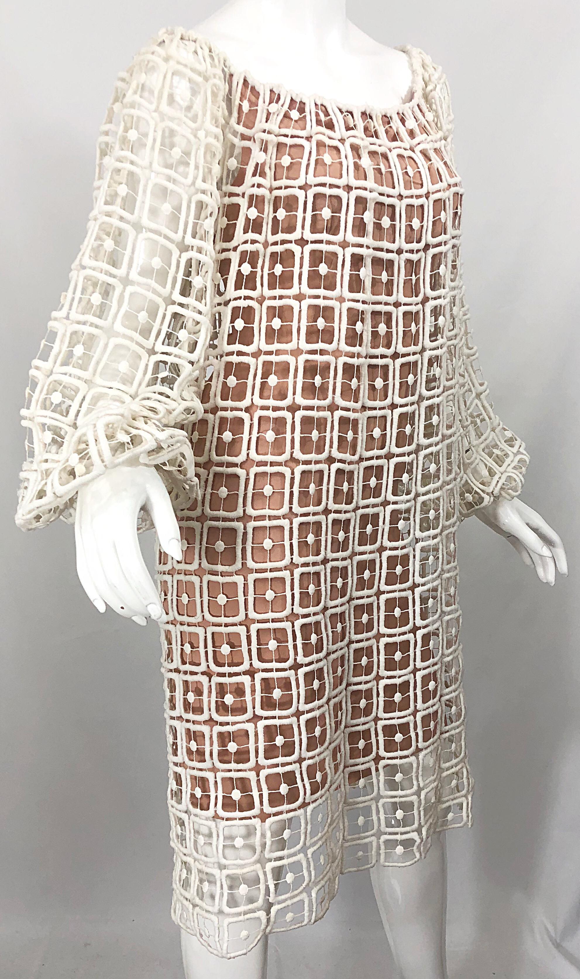 Women's 1960s Werle Beverly Hills Demi Couture Nude Ivory Silk Cotton 60s Vintage Dress For Sale