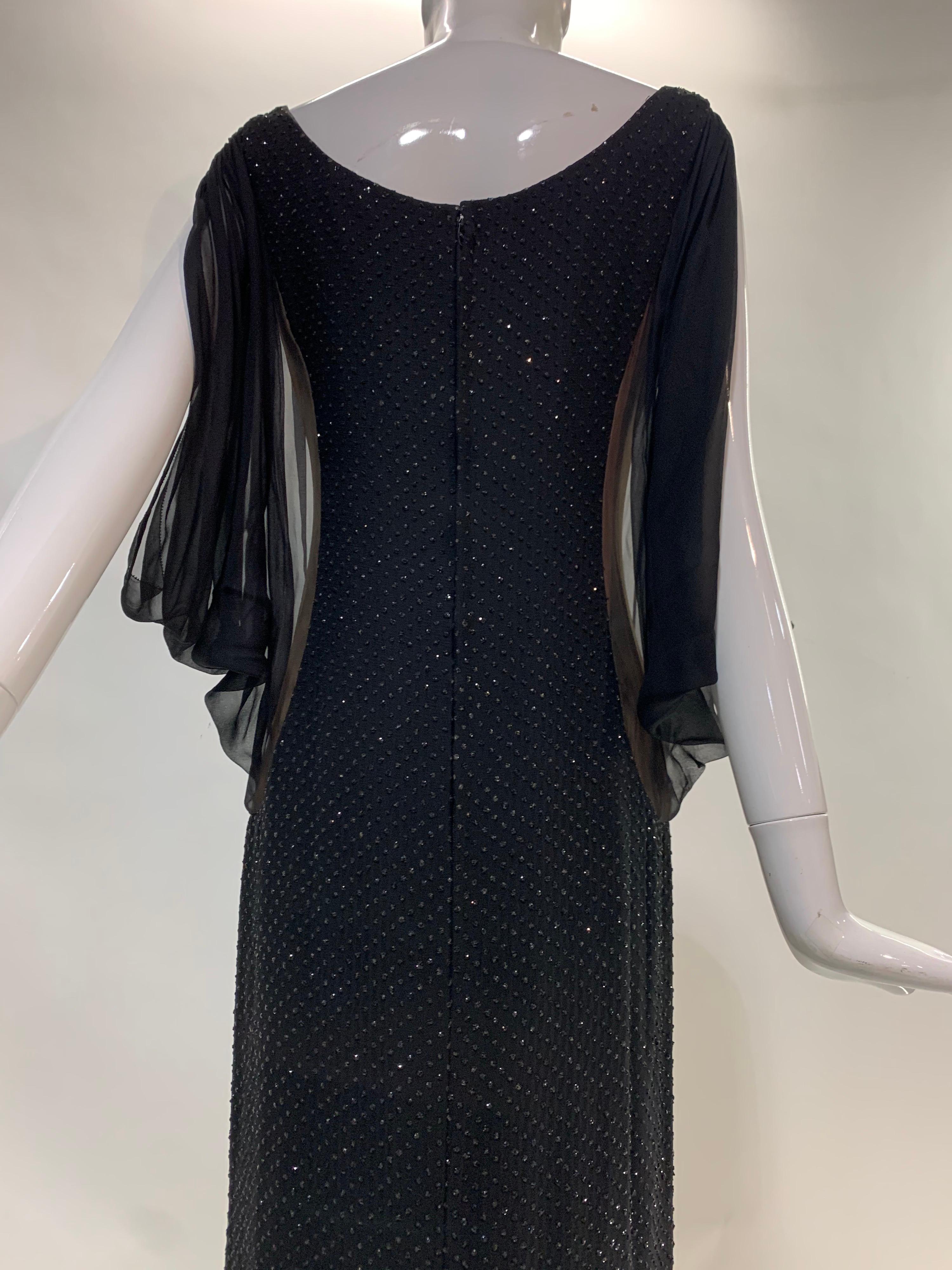 1960s Werle Glamorous Black Glittered Silk Chiffon Gown w/ Dramatic Sleeves For Sale 3