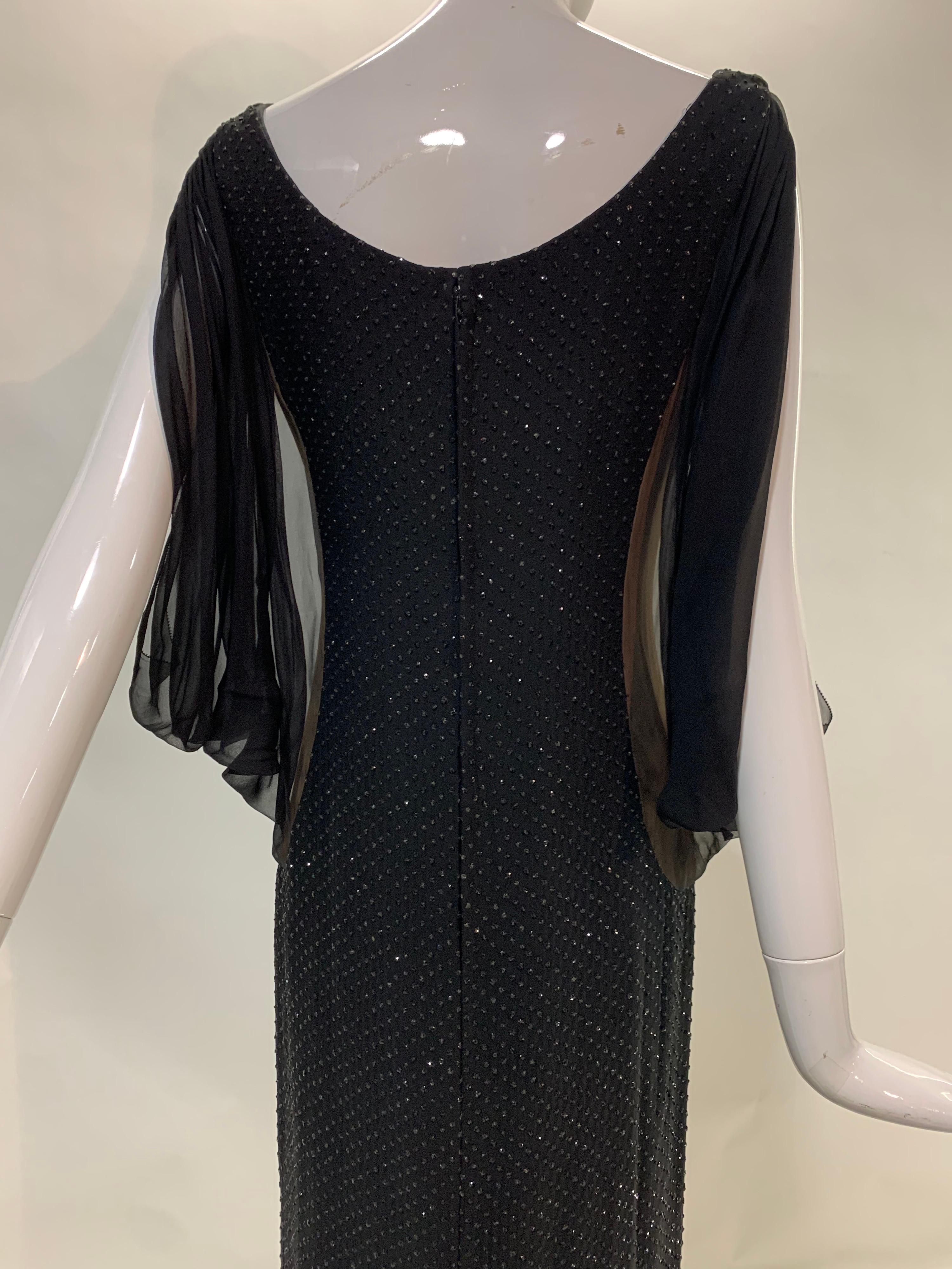Werle Glamouröses schwarzes glitzerndes Seidenchiffonkleid mit dramatischen Ärmeln, 1960er Jahre im Angebot 6