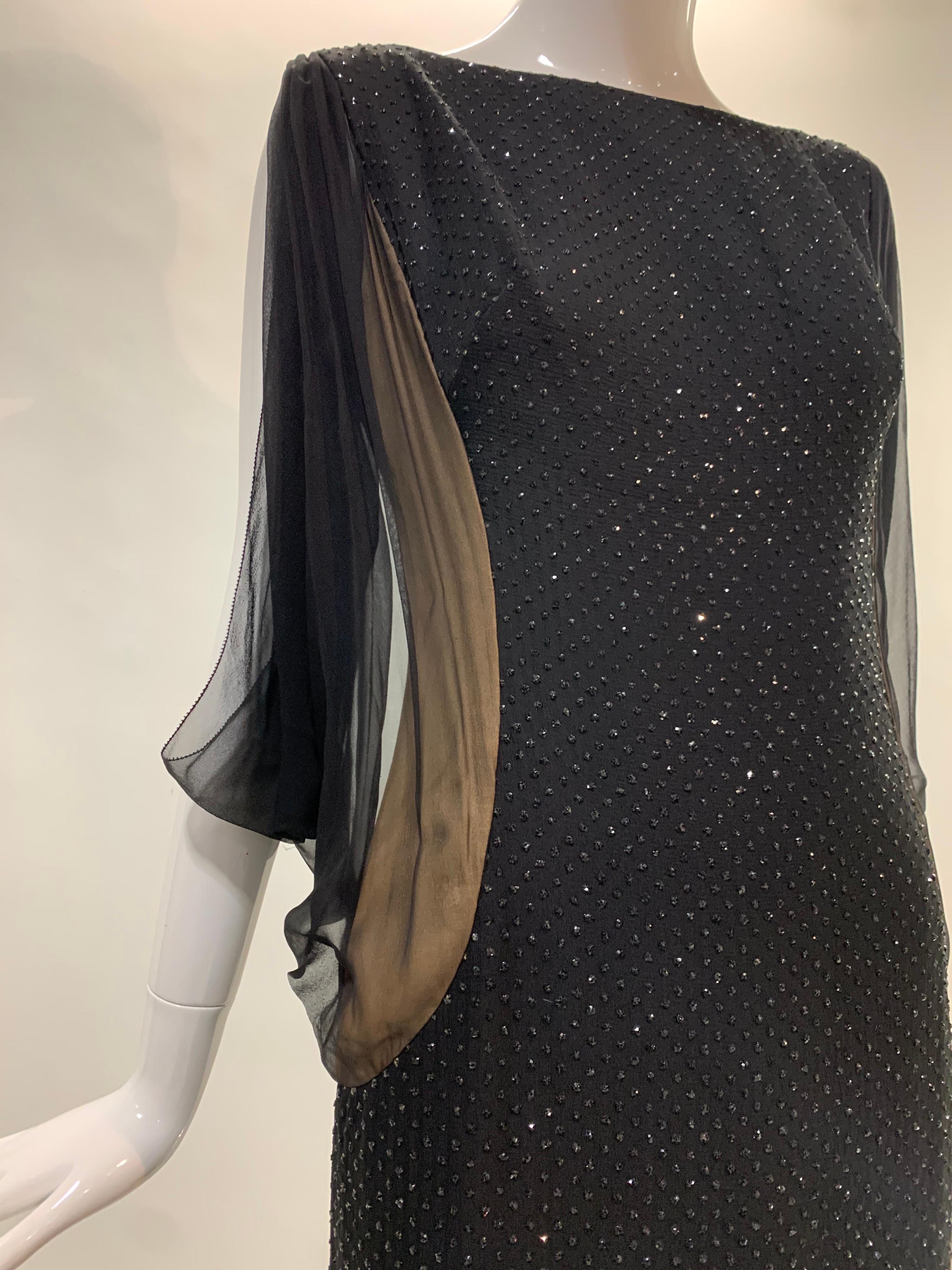 Werle Glamouröses schwarzes glitzerndes Seidenchiffonkleid mit dramatischen Ärmeln, 1960er Jahre im Zustand „Hervorragend“ im Angebot in Gresham, OR