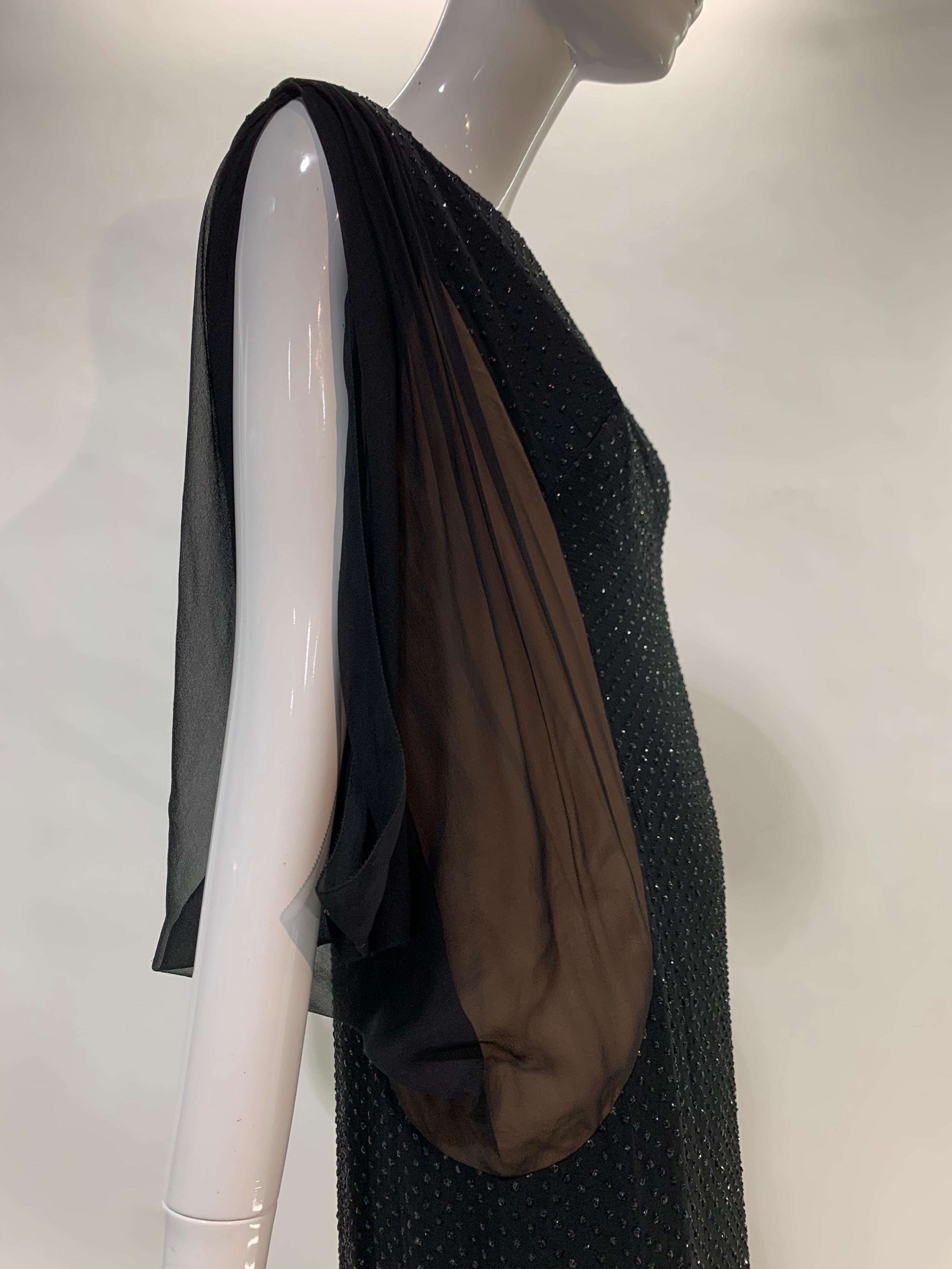 Werle Glamouröses schwarzes glitzerndes Seidenchiffonkleid mit dramatischen Ärmeln, 1960er Jahre im Angebot 2