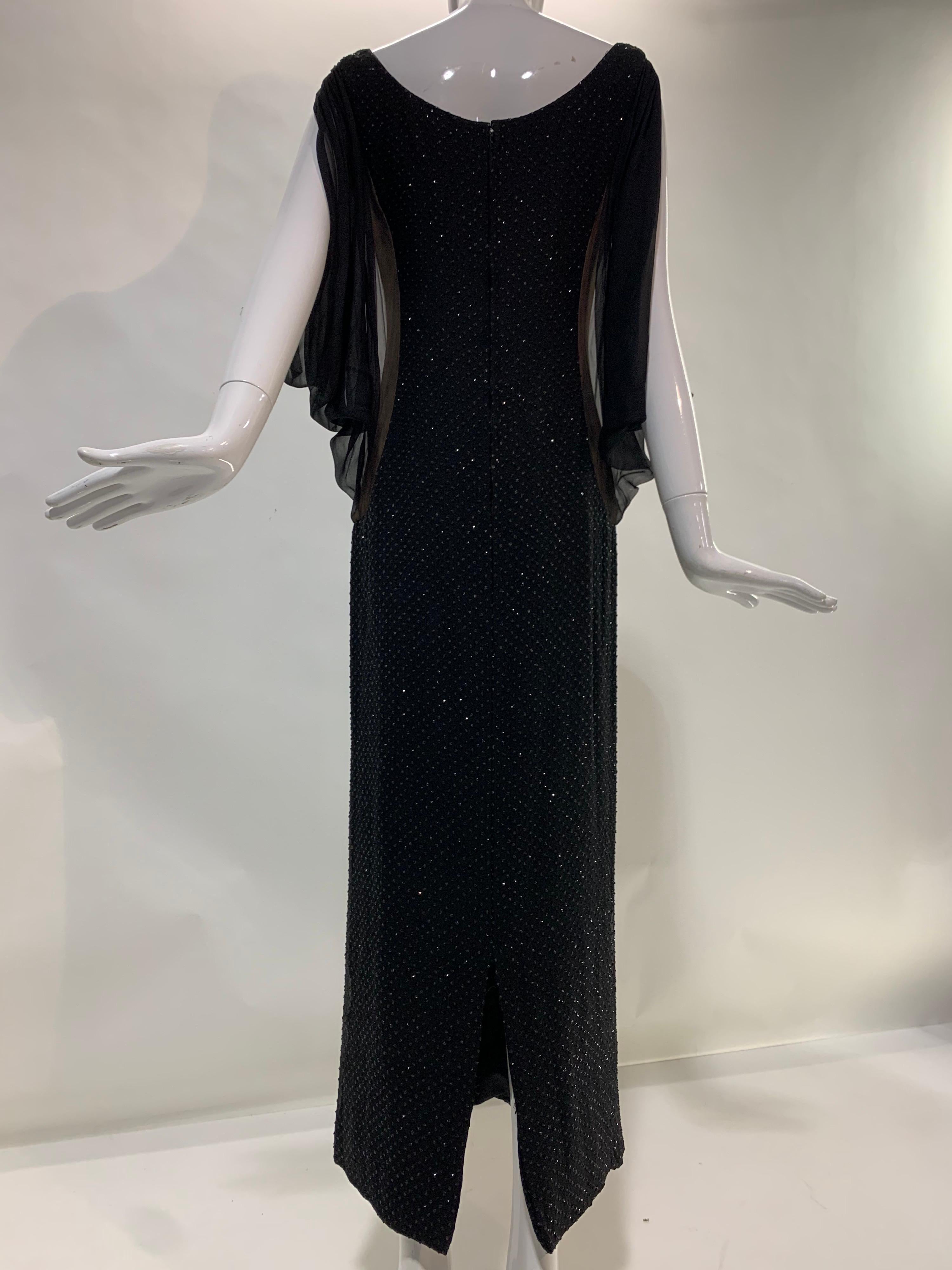 Werle Glamouröses schwarzes glitzerndes Seidenchiffonkleid mit dramatischen Ärmeln, 1960er Jahre im Angebot 4