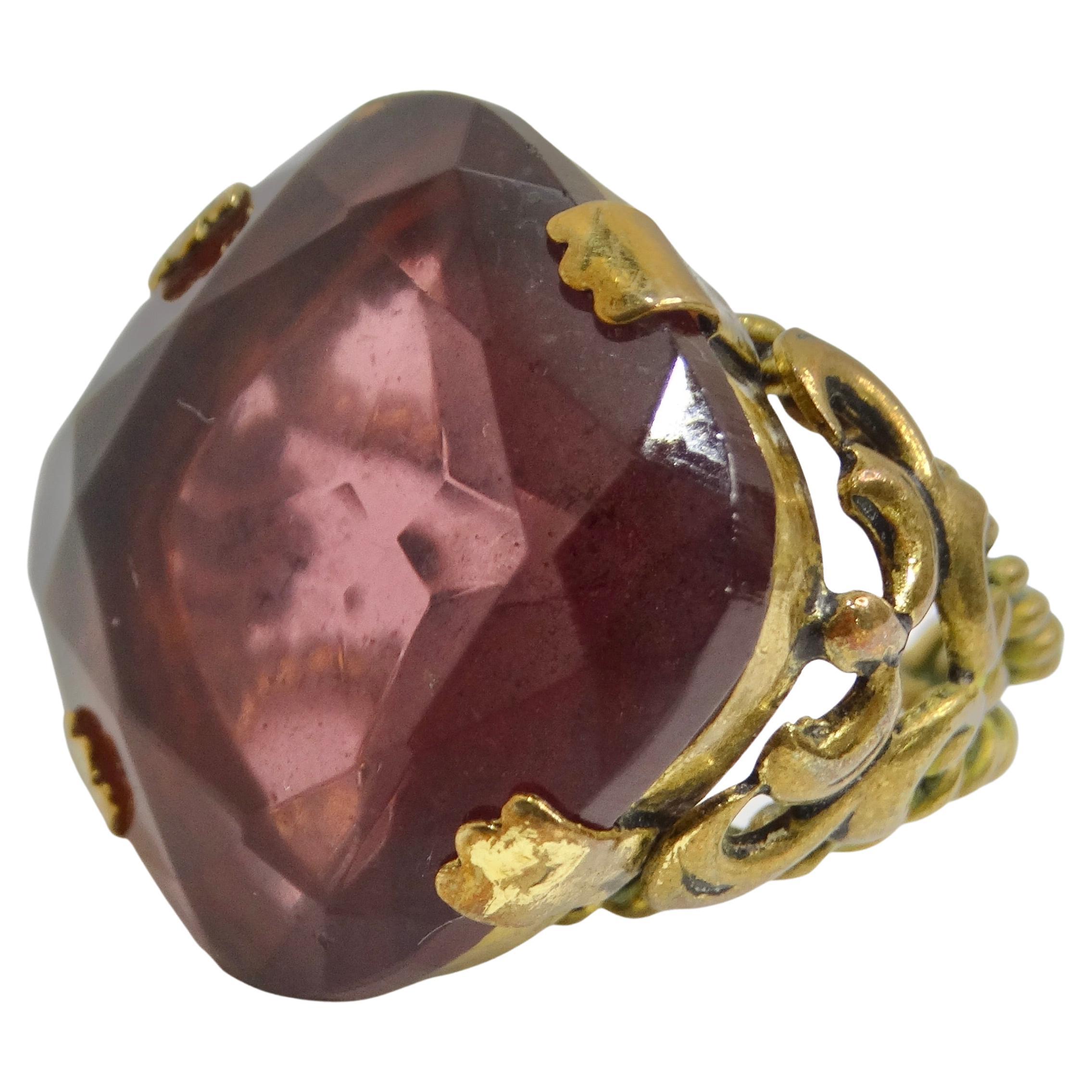 1960s West Germany Gold Plated Synthetic Quartz Ring For Sale