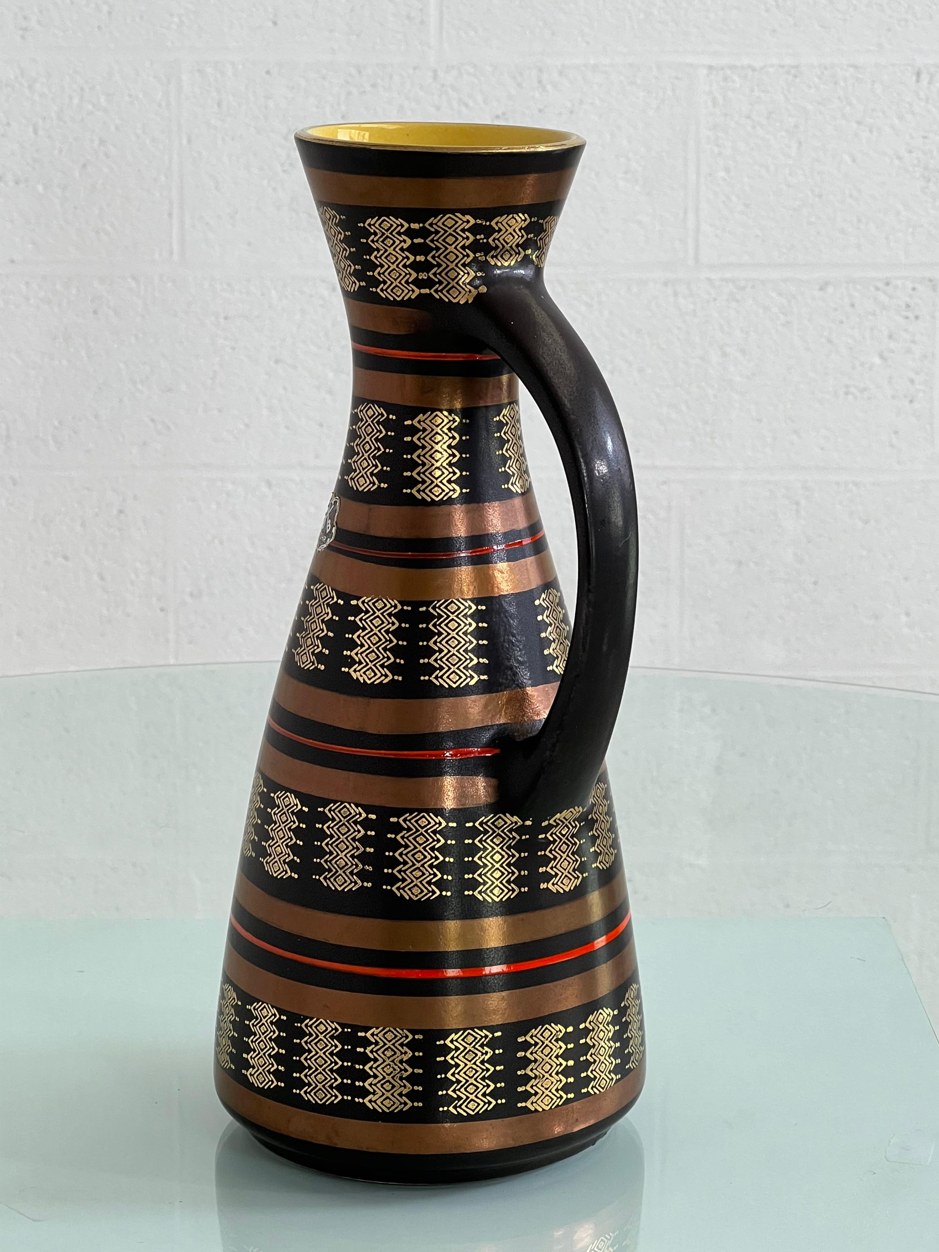 1960s West Germany Handmade Ceramic Vase Copper And Gold Color Finishes Bon état - En vente à Tourcoing, FR