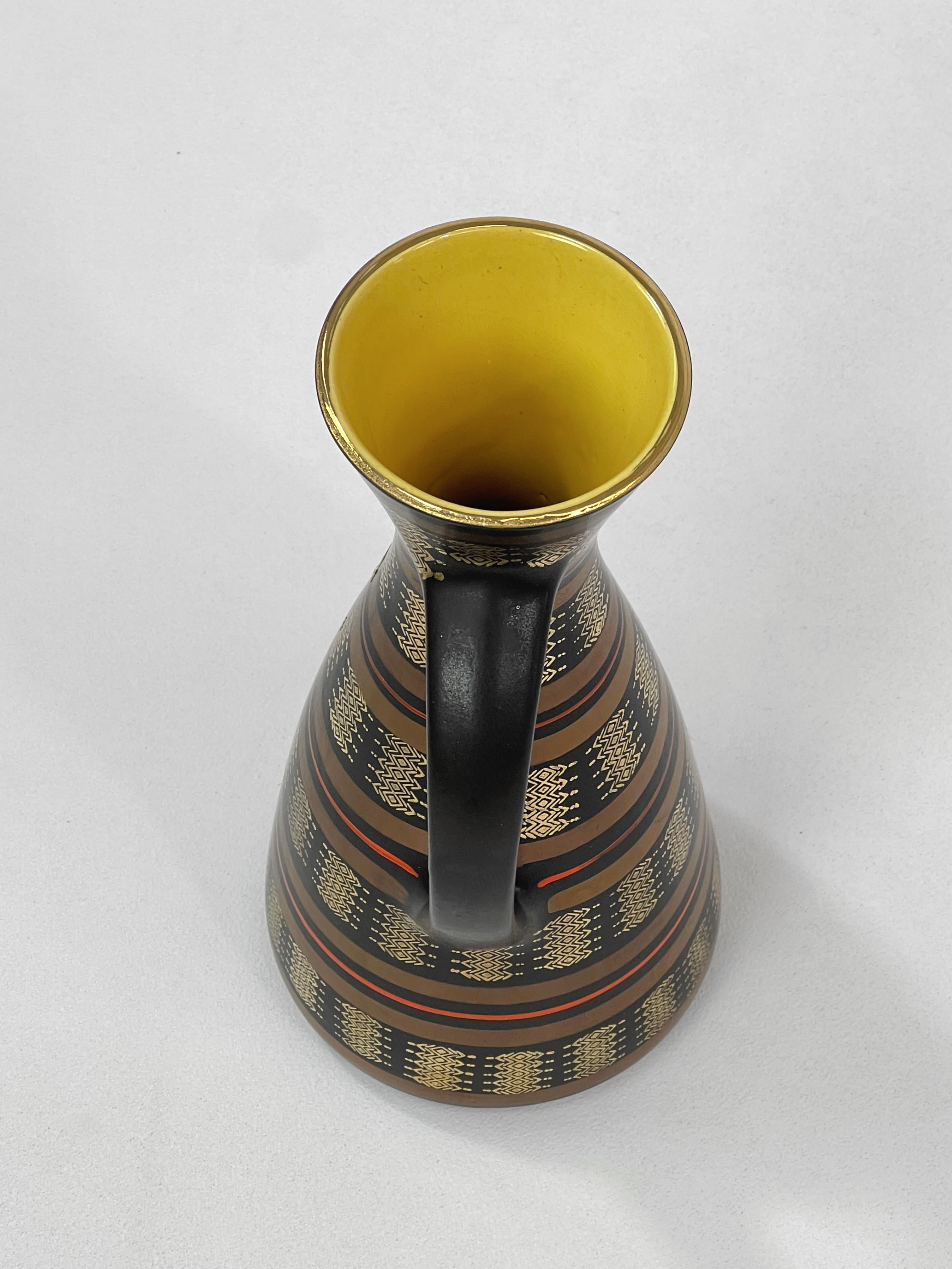 Céramique 1960s West Germany Handmade Ceramic Vase Copper And Gold Color Finishes en vente