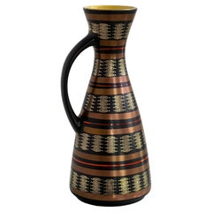 Vintage 1960s West Germany Handmade Ceramic Vase Copper And Gold Color Finishes