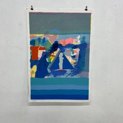 1960s Whimsical Nude Art Blue Lithograph CA Artist D Borthwick