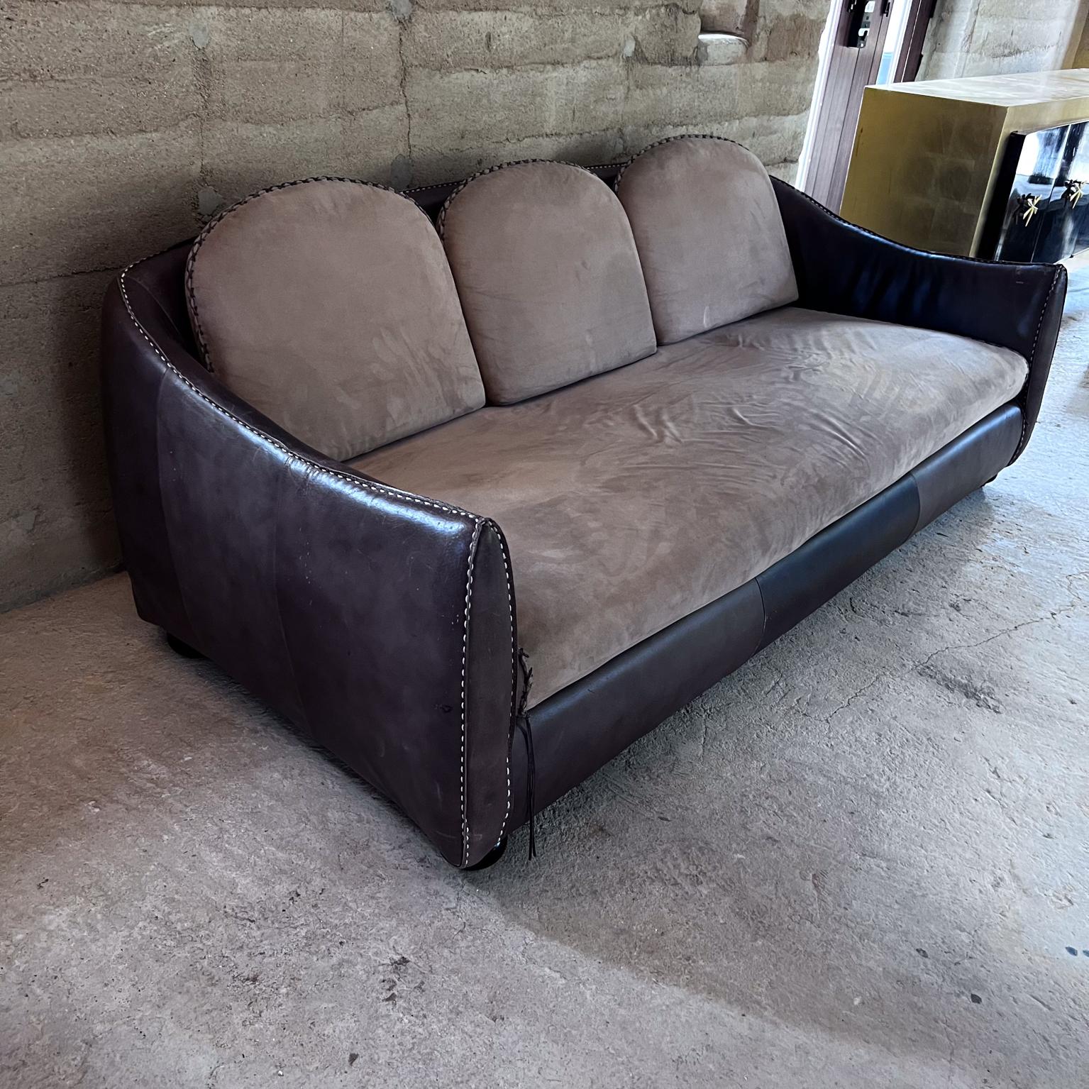 Mid-Century Modern  1960s Whipstitch Sofa Brown Leather after De Sede For Sale