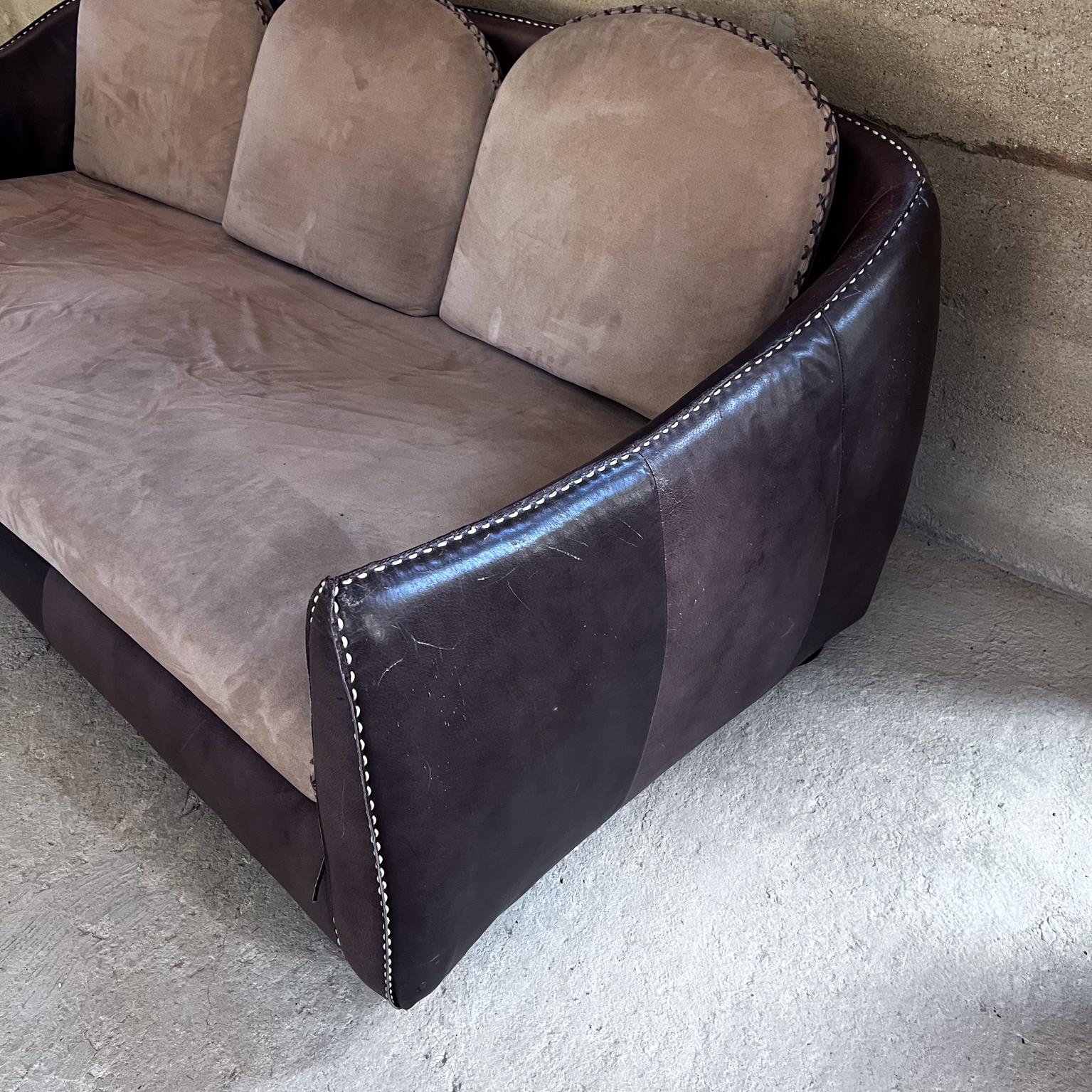 1960s Whipstitch Sofa Brown Leather after De Sede For Sale 2