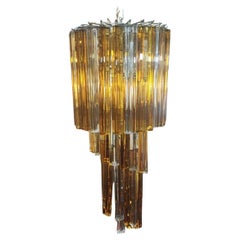 1960s White and Amber Trilobi Murano Glass Spiral Cascade Chandelier