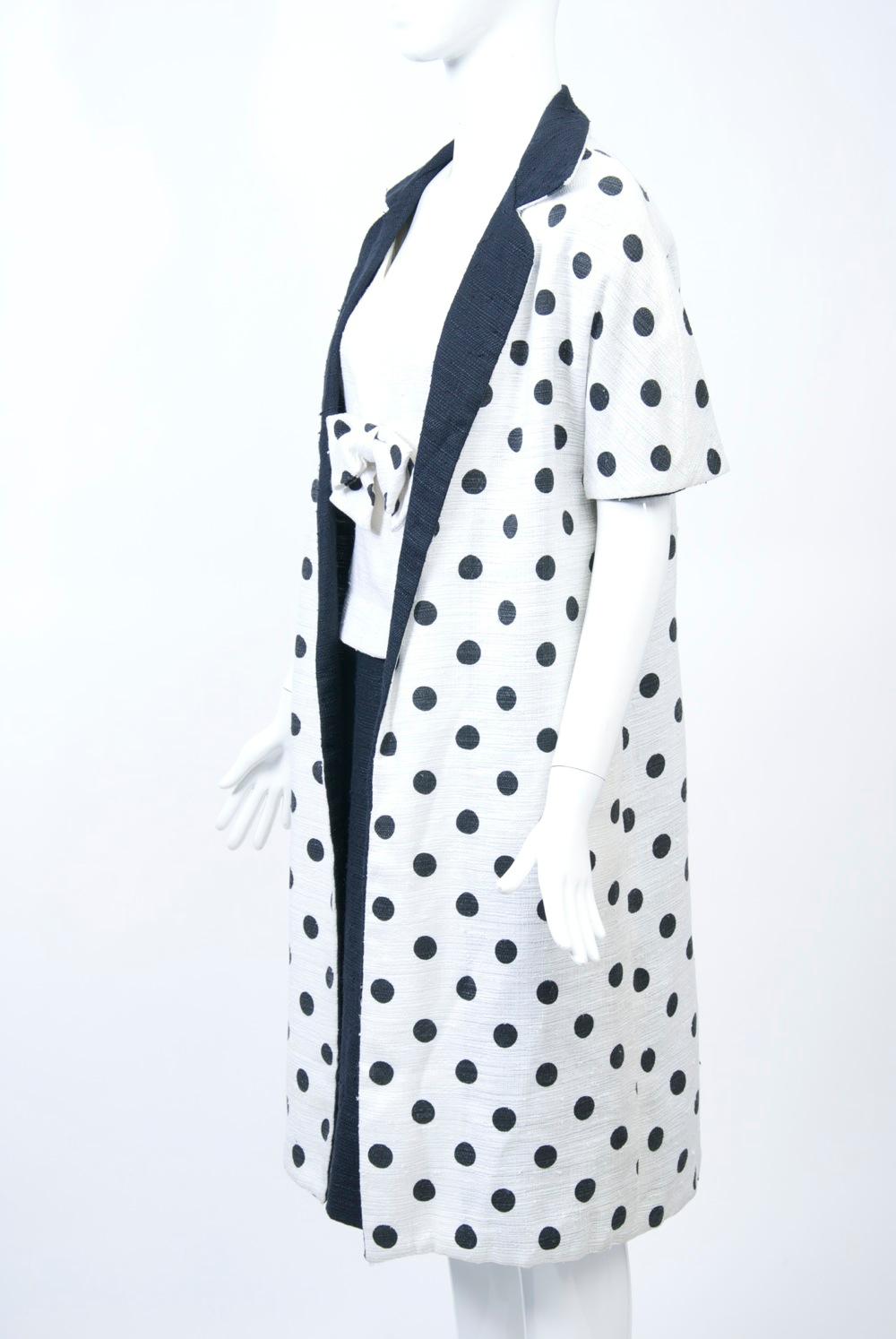 Gray 1960s White and Black Dress and Coat Ensemble For Sale