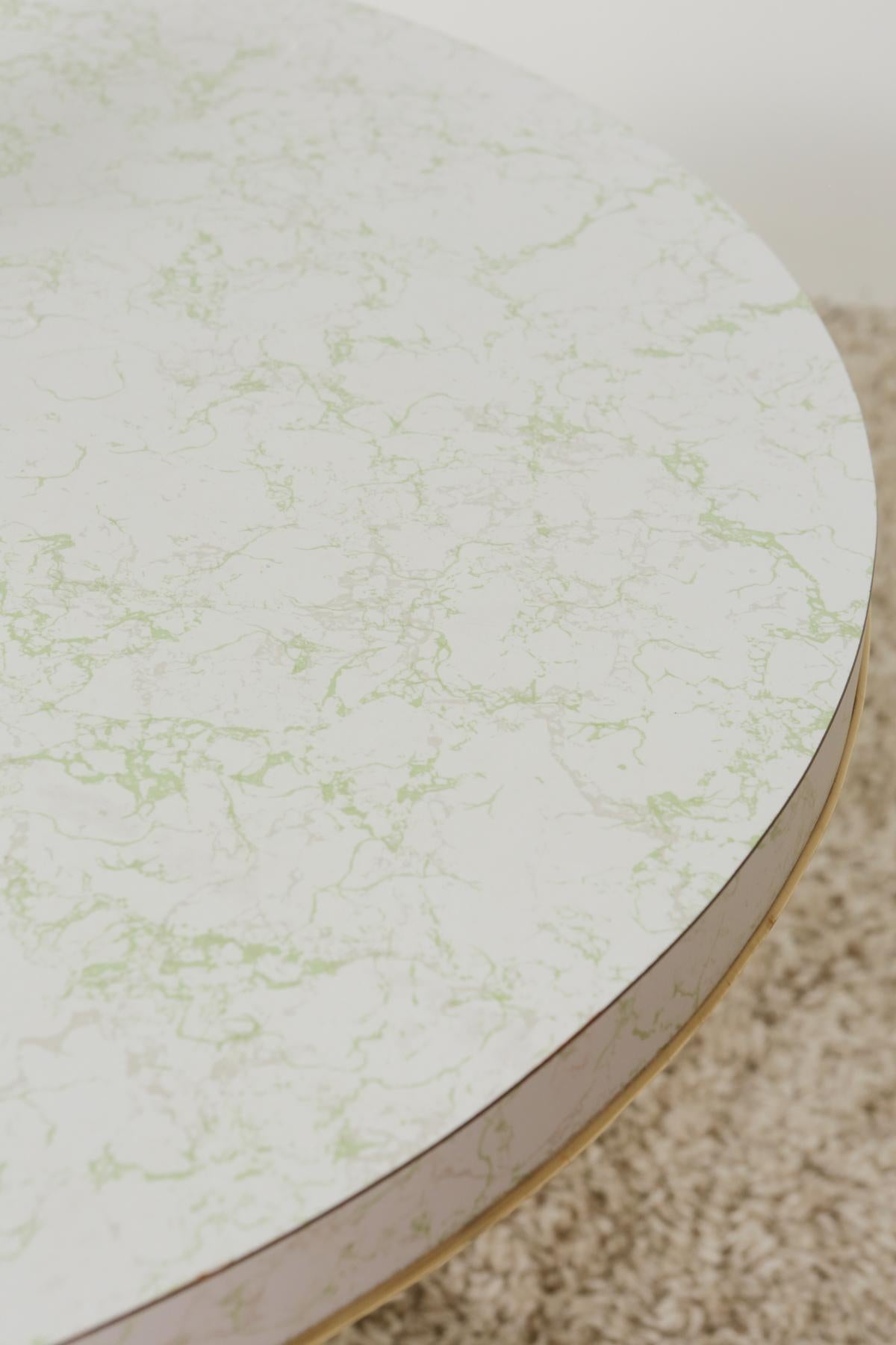 Mid-Century Modern 1960s White and Green Formica Round Dining Table