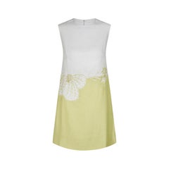 1960s White and Lime Green Linen Dress with Embroidery